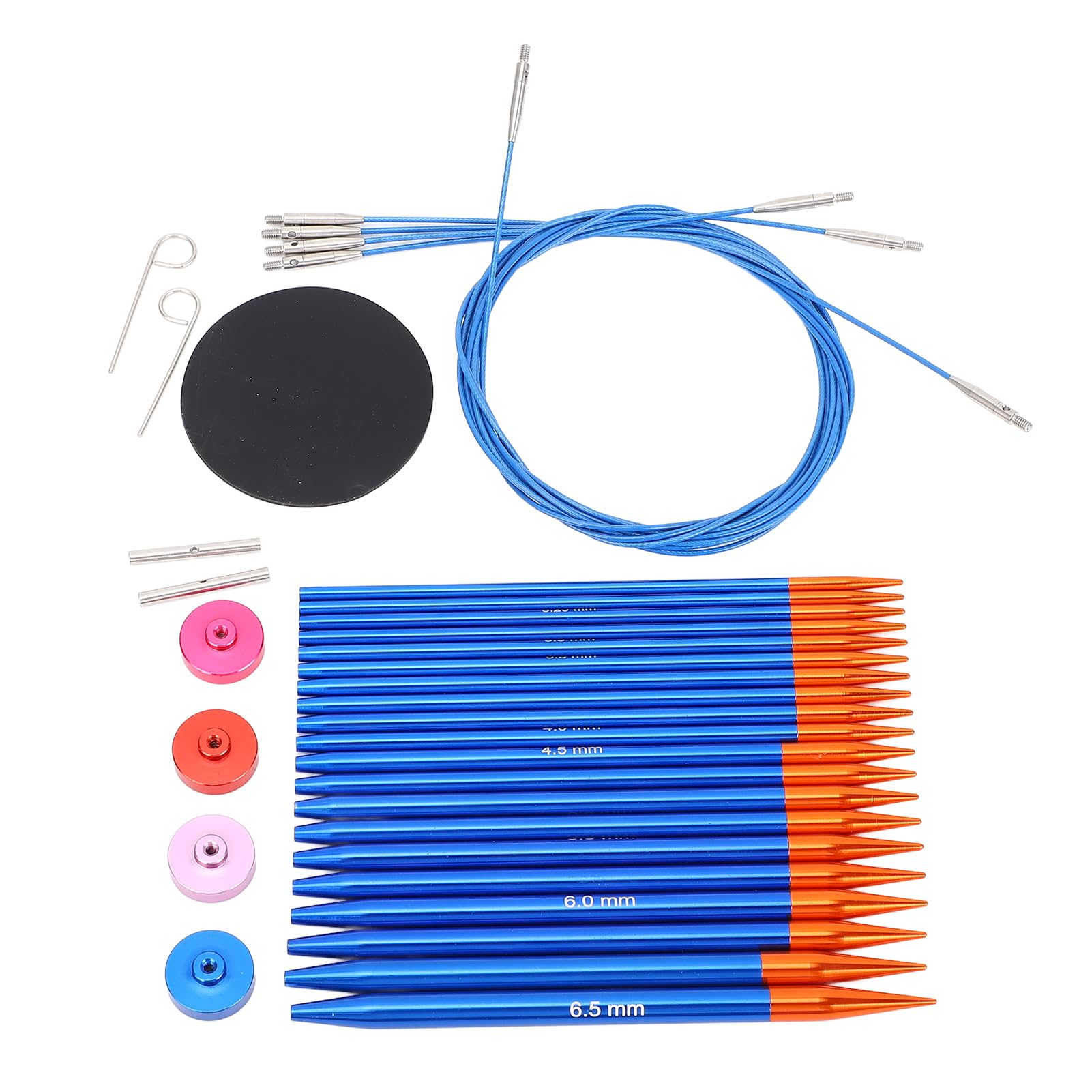 AUNMAS Juego de Agujas Circulares Intercambiables de Oro Azul, Material de Aluminio, Diseño Ergonómico Suave, 20 Tamaños para Principiantes y Adultos