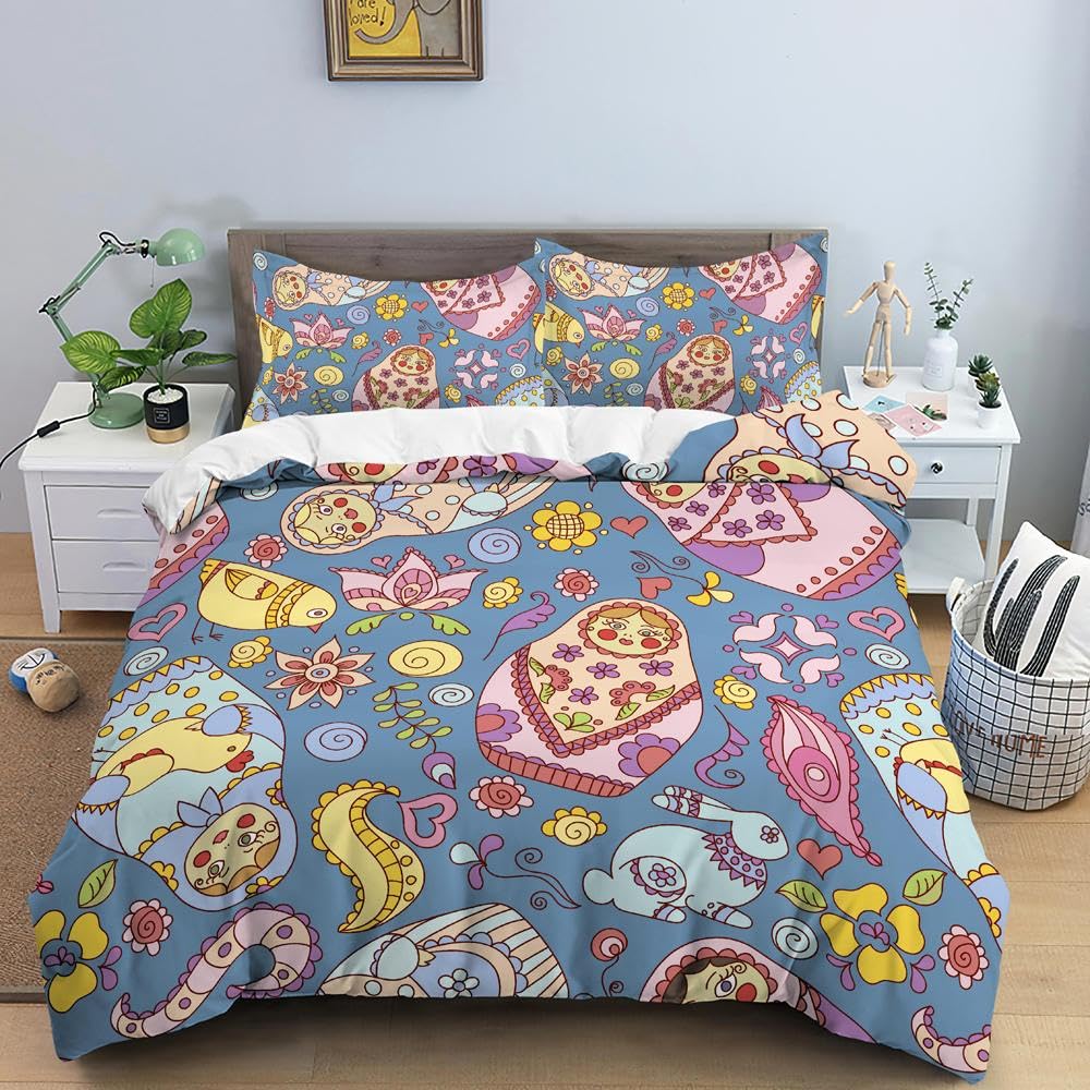 SJSXWQN King Size Duvet Cover Russian Doll Bedding for Kids Aldult Duvet Cover with Zipper Closure Hypoallergenic Microfiber Quilt Cover 90.5"x 86.6" + 2 Pillowcases 19.7"x 29.5"