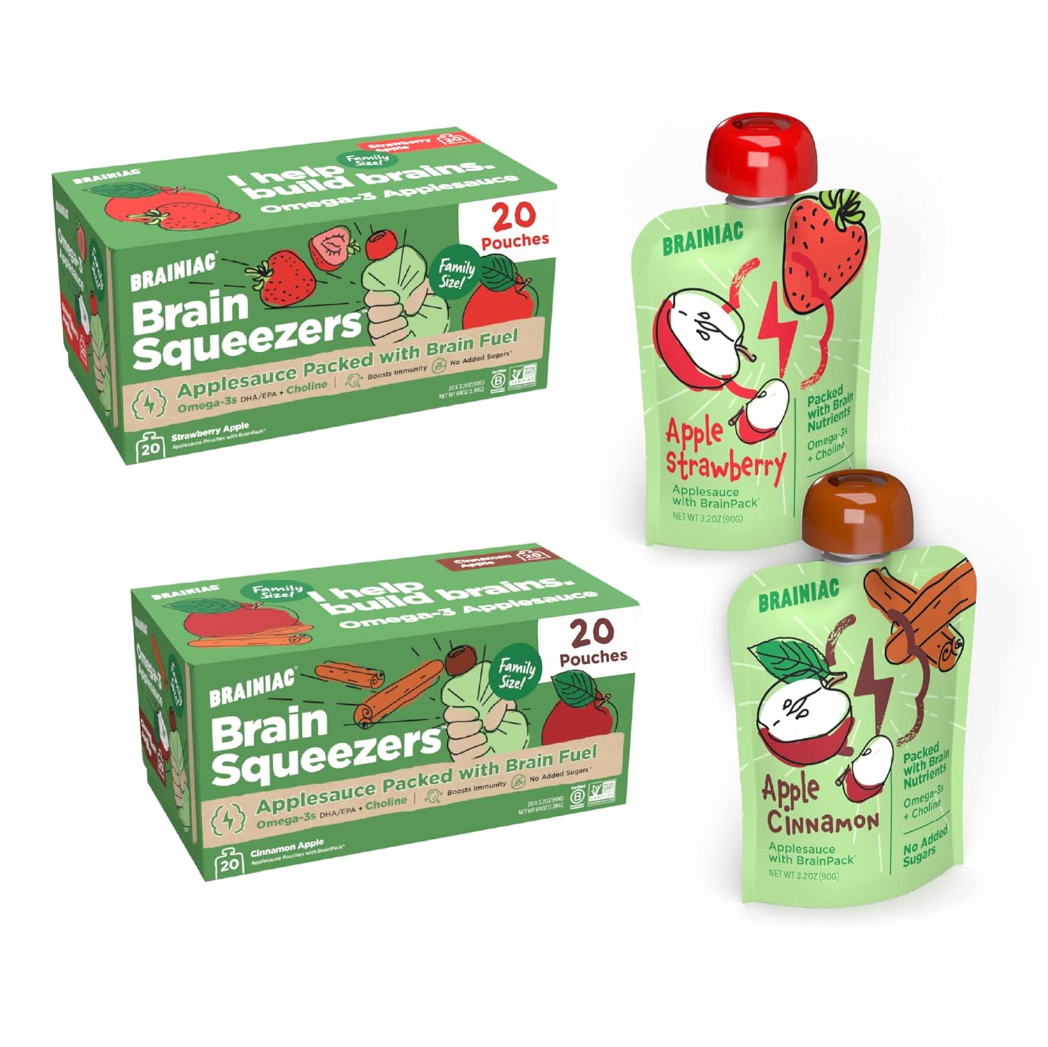 Brainiac Applesauce 2 Flavor Variety Pack Pouches with