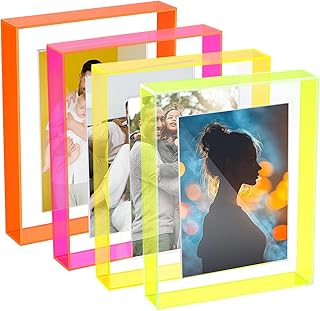 Kathfly Schwebender Bilderrahmen aus Acryl für Wandmontage oder Tischaufstellung, dekorativer magnetischer Bilderrahmen, Neon-Transparent, zum Aufhängen von Fotos bis zu 17,8 x 22,9 cm (trendige
