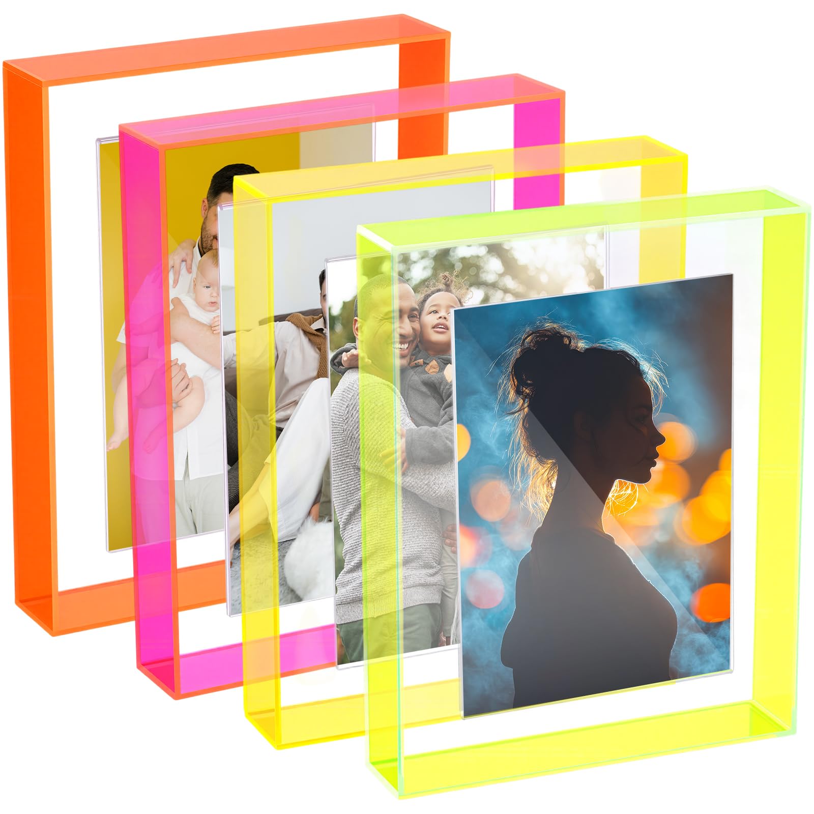 Kathfly 4 cornici portafoto galleggianti, in acrilico, per montaggio a parete o da tavolo, decorative, magnetiche, traslucide, al neon, da appendere, per esporre foto fino a 17,8 x 22,8 cm (colori