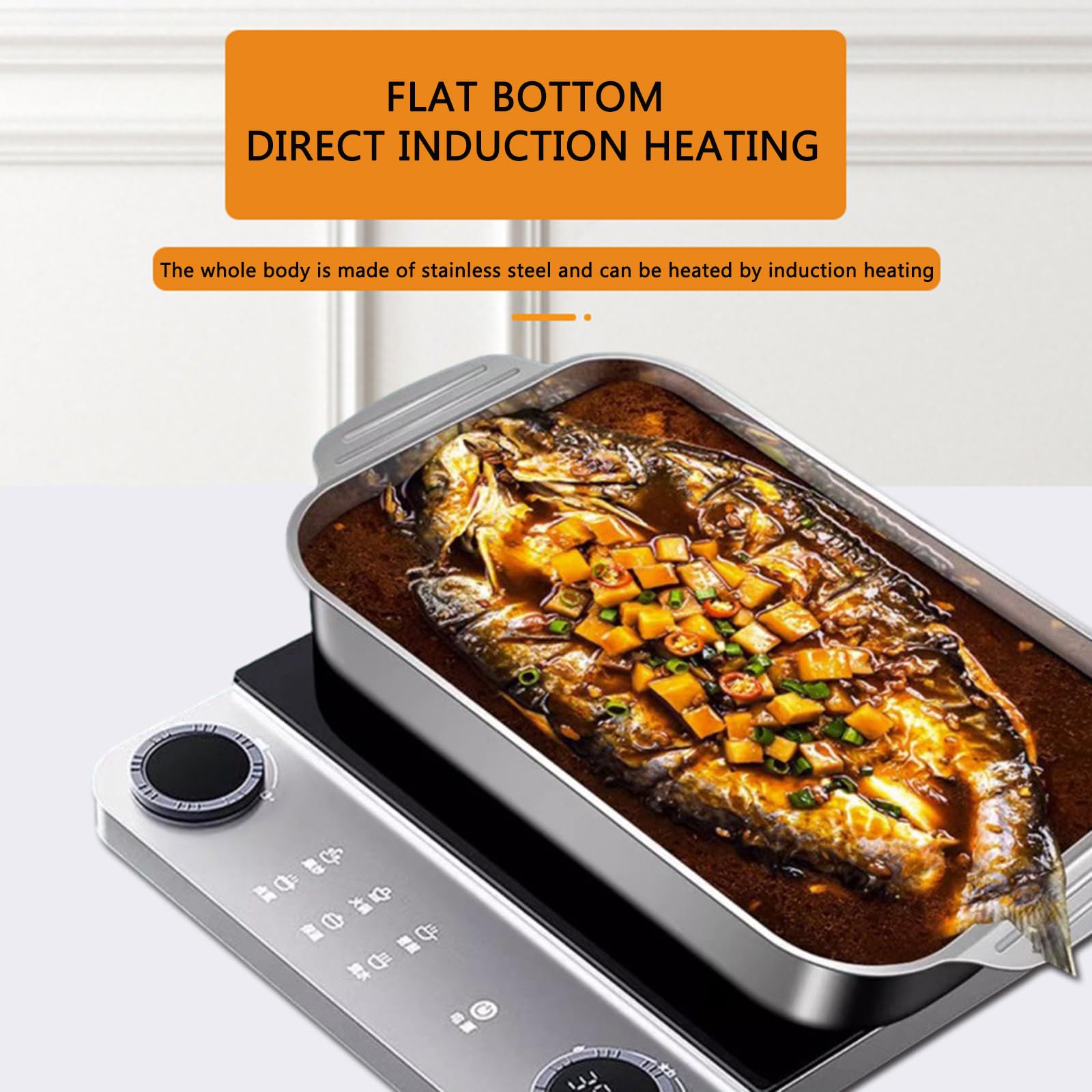 Plat à rôtir rectangulaire en acier inoxydable avec poignées – Plaque de cuisson anti-adhésive pour lasagnes, viande, poulet, poisson – Passe au lave-vaisselle – Plaque de cuisson profonde idéale pour