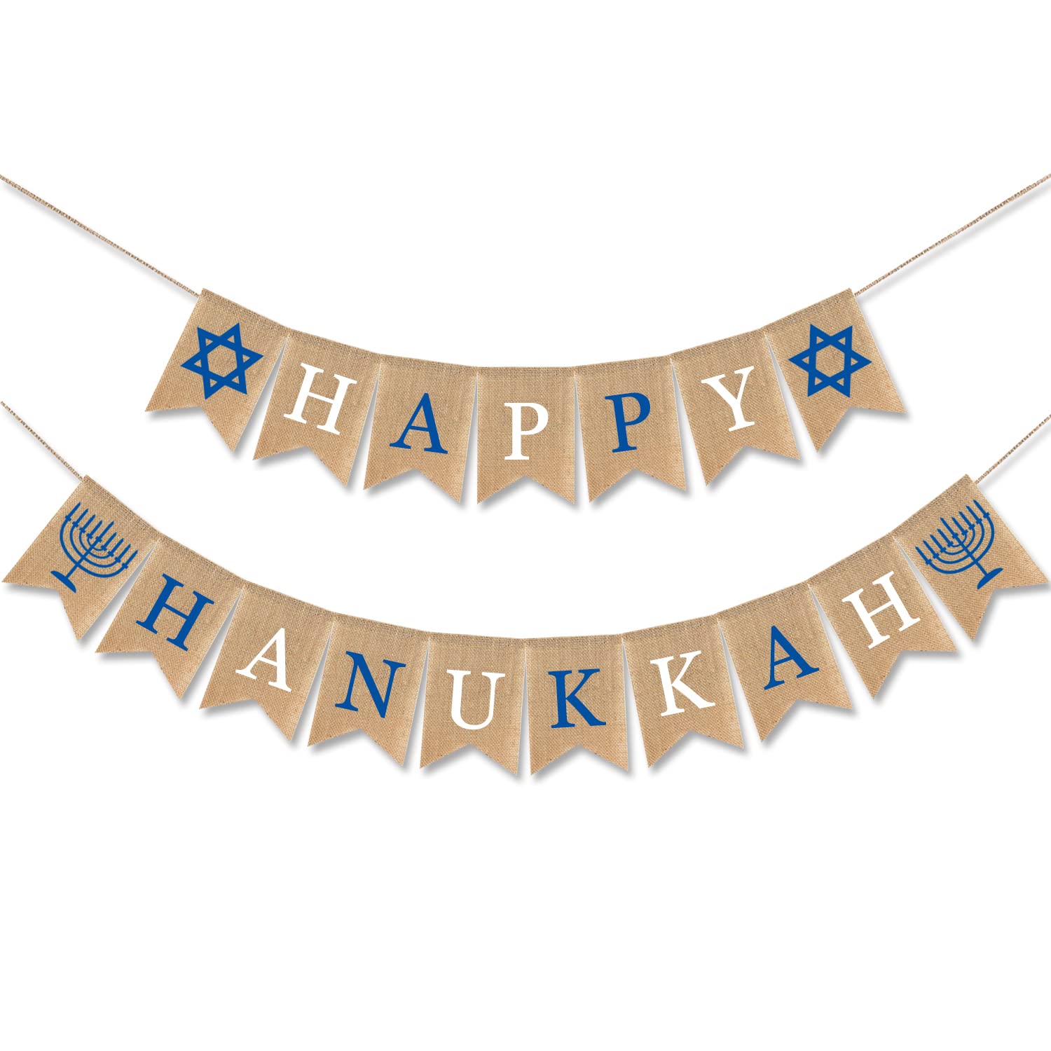 Happy Hanukkah Burlap Banner Jute Hanukkah Banner Garland with Star of David and Menorah Signs Chanukah Festival Party Decorations for Hanukkah Holiday Mantel Fireplace Party Supplies