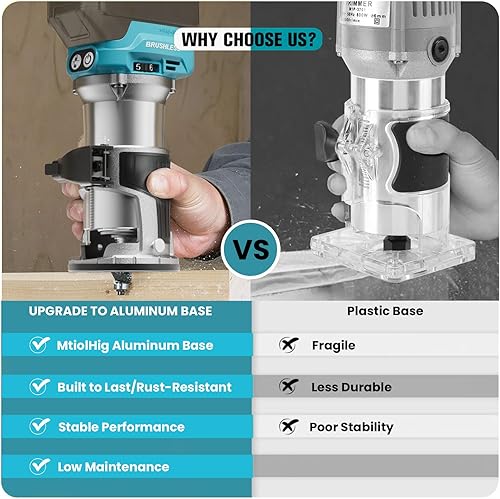 Miniatura 3 de Enrutador compacto inalámbrico compatible con batería Ma-kita (herramienta desnuda), herramienta de enrutador de 6 velocidades variables para
