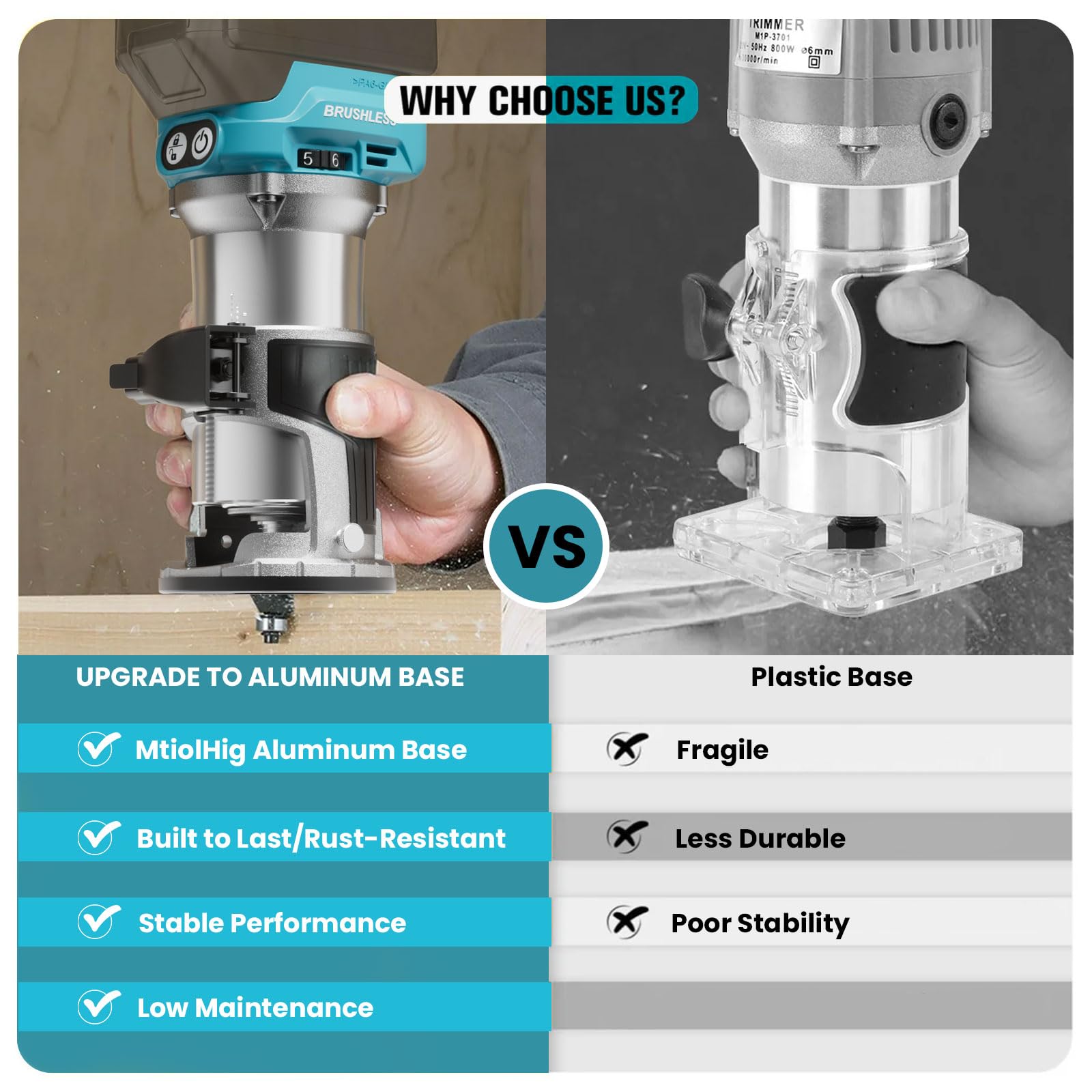 Enrutador compacto inalámbrico para batería Makita de 18 V (herramienta desnuda), herramienta de enrutador de 6 velocidades variables para carpintería, enrutador de madera de base fija de 800 W 30.000