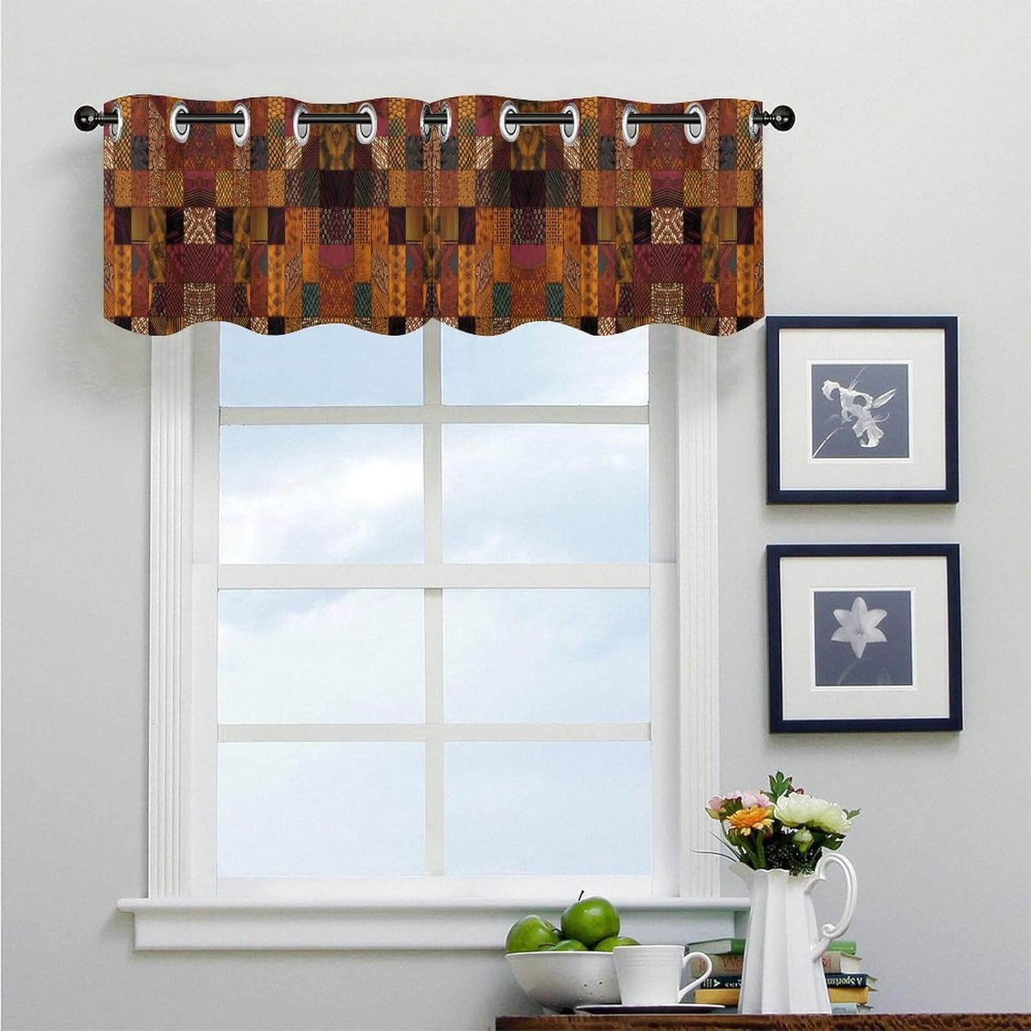 Small Window Curtains, African Style Patchwork Printed Mini Window Curtains Valance, Pocket Window Curtains are Suitable for Homes, Offices, Farmhouses, and Restaurants