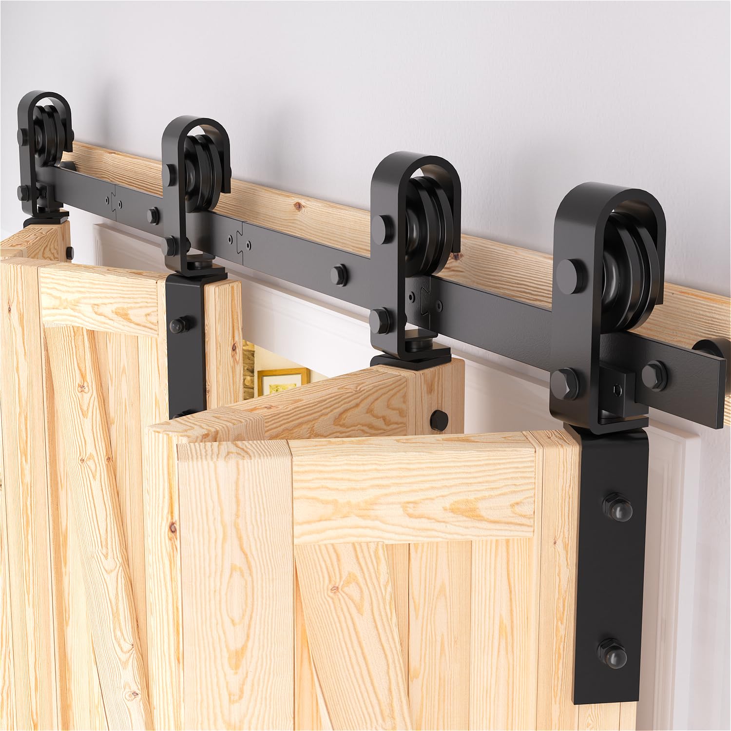 80" Bifold Barn Door Hardware Kit - Fit for 4 Bifold Doors, Black Plastic Spraying, Folding Push-Pull, Thickened Carbon Steel - Sturdy & Durable - Anti-Skipping Design (zdm-80-4)