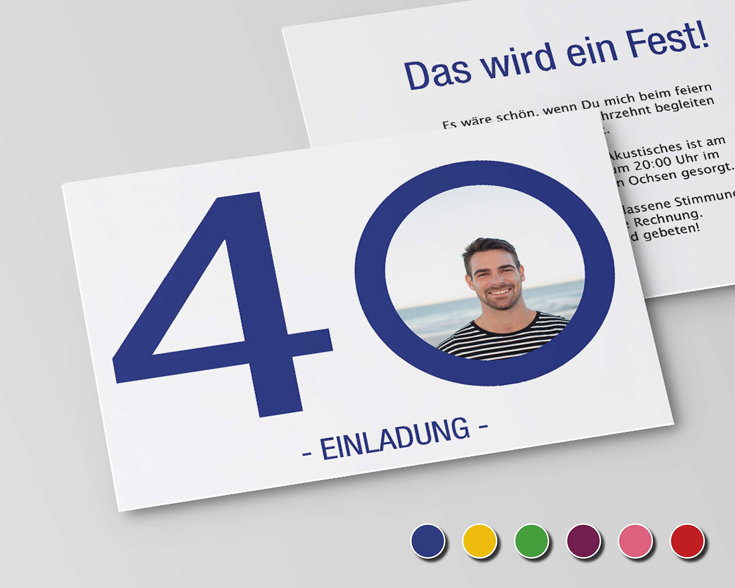 Einladungskarten zum Geburtstag (40 Stück) Einladung zum runden Geburtstag alle Jahre (Blau) Riesen Zahl