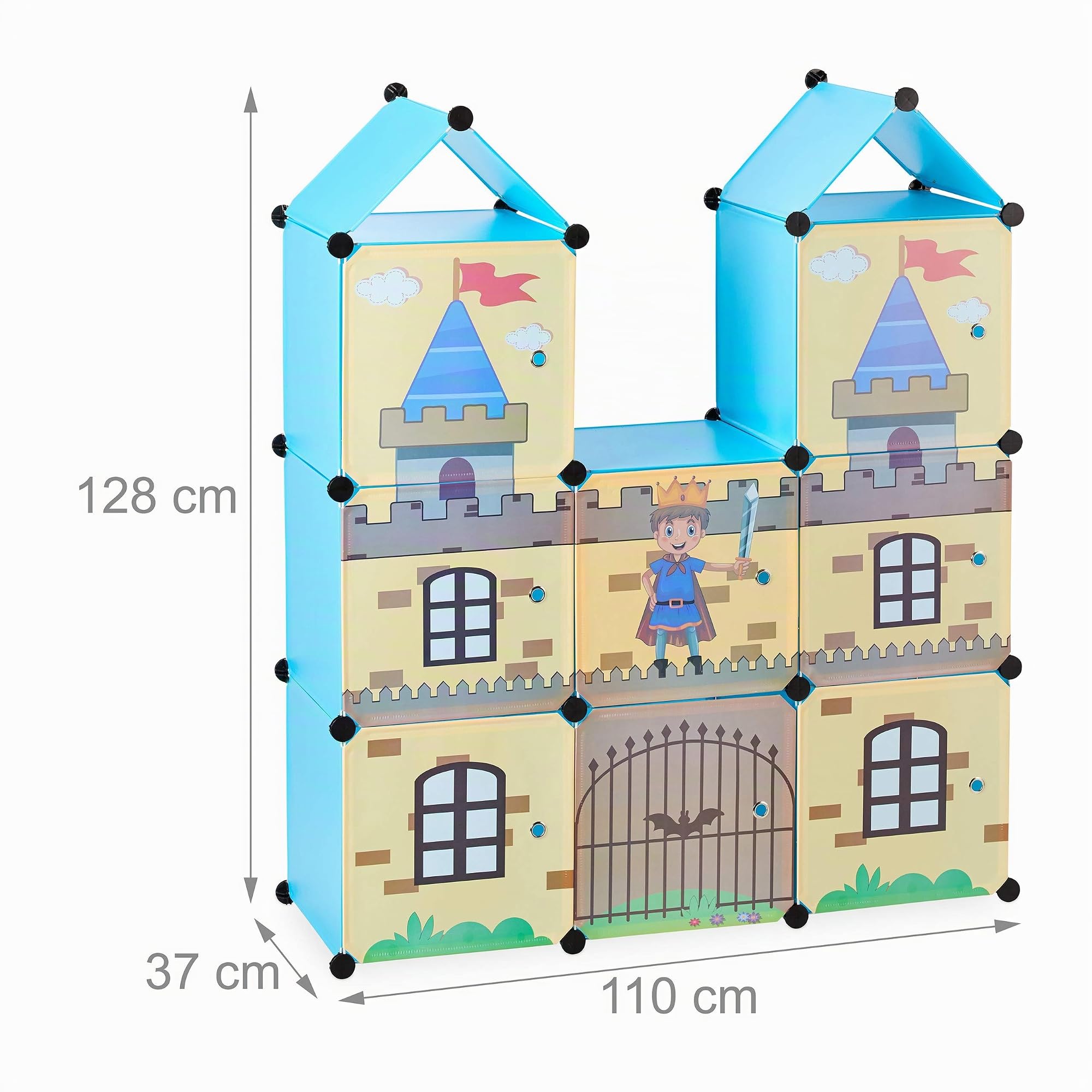 Relaxdays Estantería Infantil, Castillo feudal, Plástico, Armario con Puertas, 128 x 110 x 37 cm, Multicolor, PP