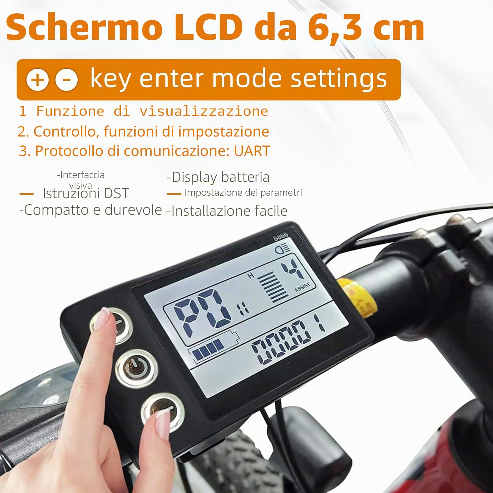Bicicletta elettrica S866 schermo LCD, misuratore di visualizzazione bici elettrica 5 Pin e connettore impermeabile, computer bicicletta 24V 36V 48V velocità contachilometri Pannello di Controllo per