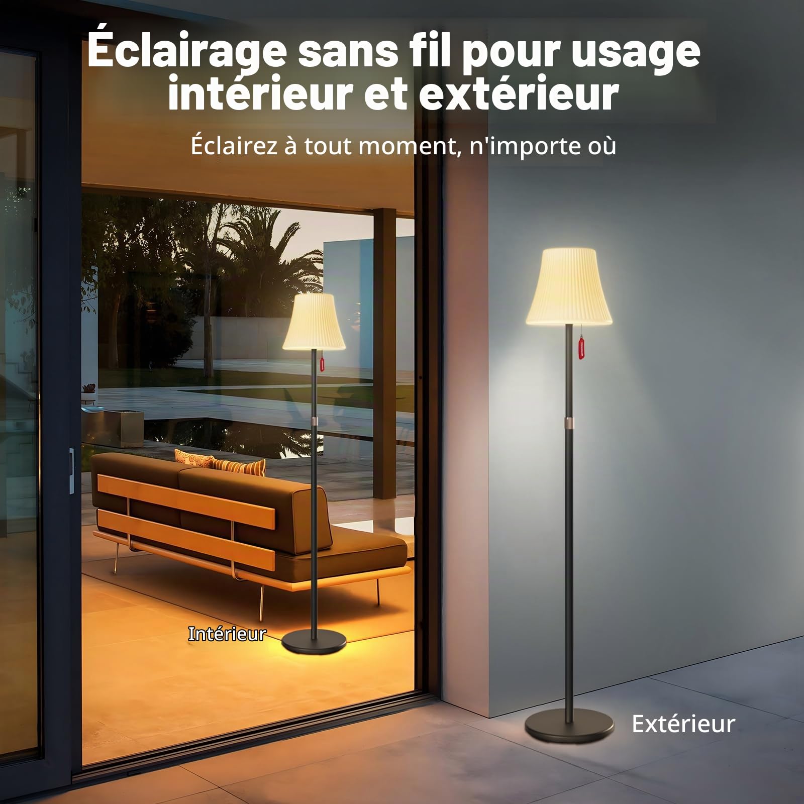 Mojimdo Lampe Solaire sur Pied avec Télécommande, 7 Modes RGB, Détecteur Crépuscule-Aube, 3 Niveaux de Blanc Chaud Réglable, IP65 Étanche Sans Fil Rechargeable pour Terrasse, Jardin, Cour