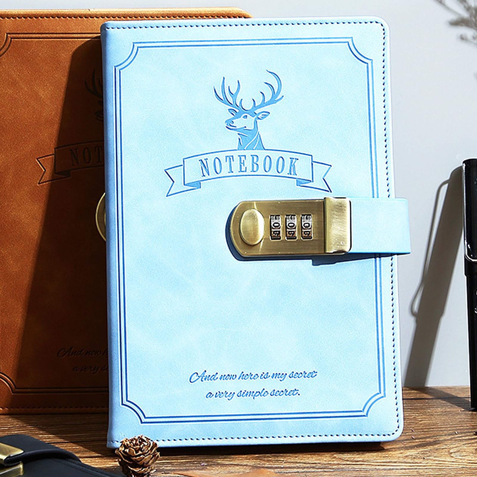 Lvpradior Diary with Lock, 400 pages PU Leather Journal with Combination Lock, Vintage Lock Diary for Women Men, Personal Organizers Planner, Secret Diaries Notebook Protection of Privacy (Blue)