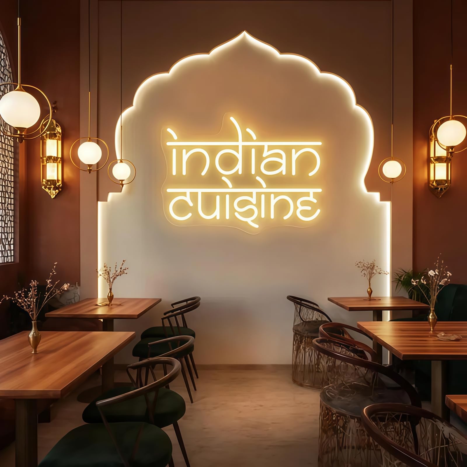 Indian Cuisine LED Neon Sign, Warm White LED Light for Kitchen Restaurant