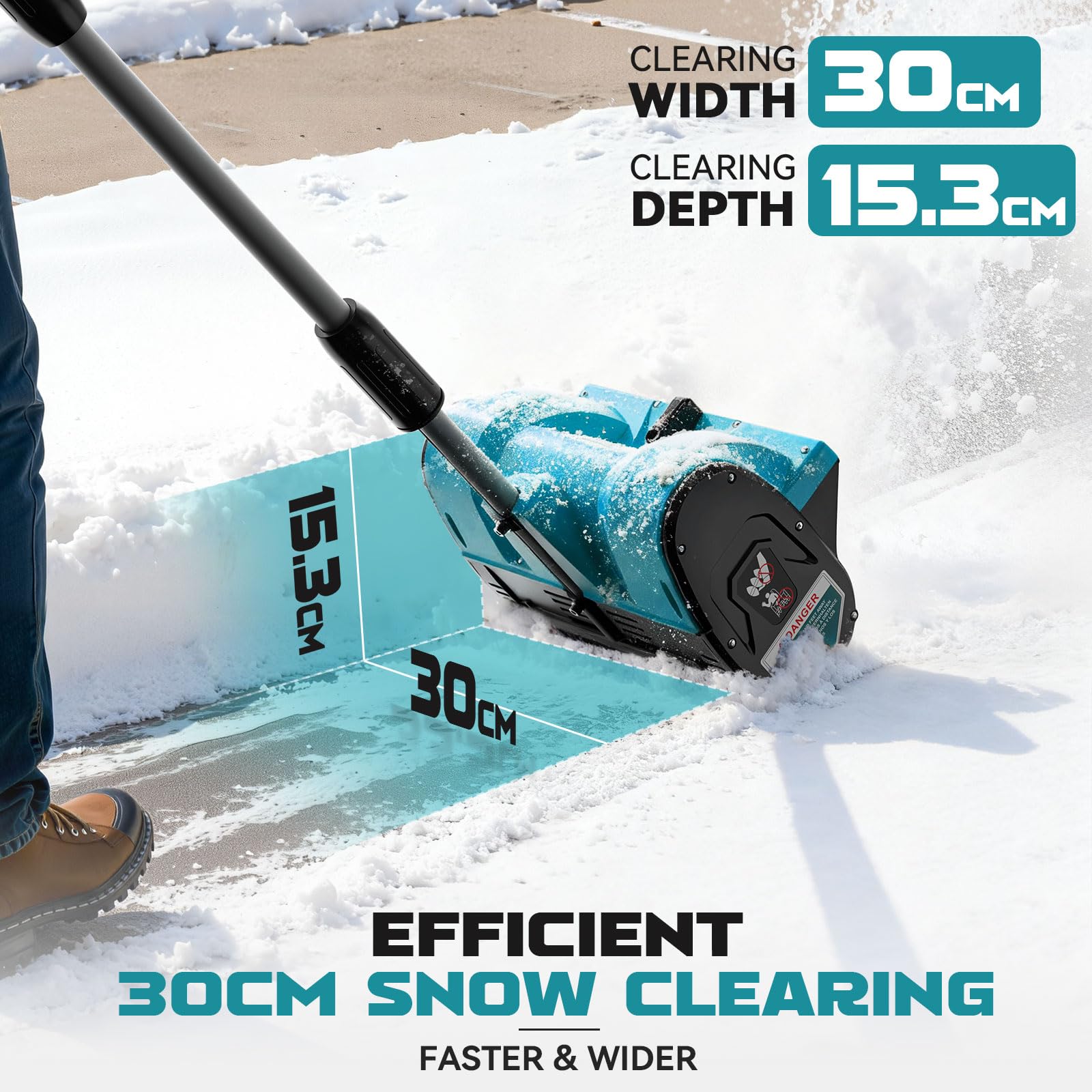 Ecarke Akku-Schneefräse kompatibel mit Makita 18V Akkus, 1000W bürstenloser Motor, Räumhöhe bis 15.5 cm, Wurfweite bis 6-7 m, Arbeitsbreite 30 cm, 30° verstellbar (ohne Akku)