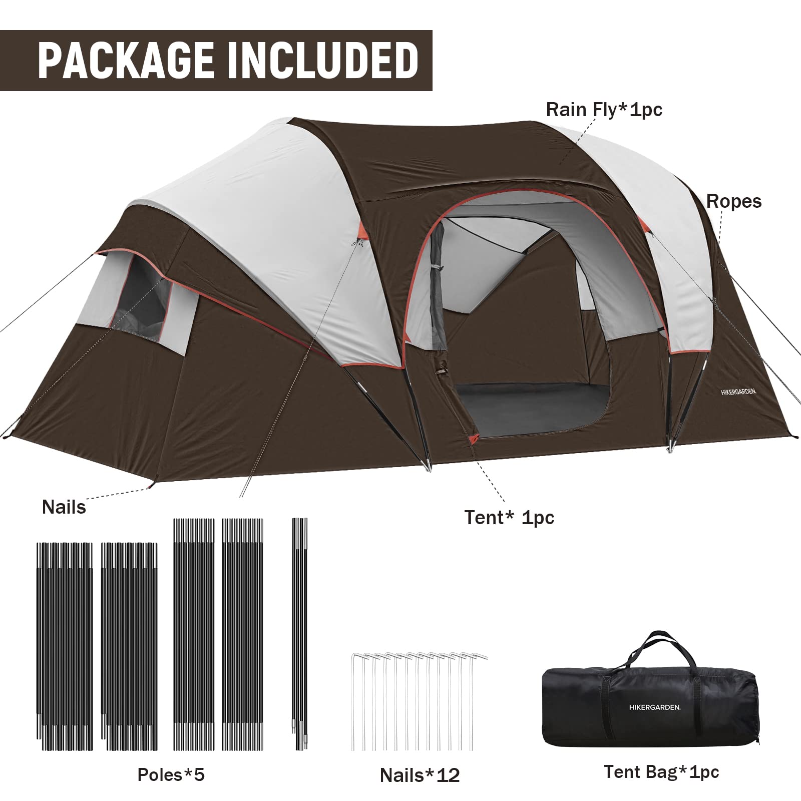 HIKERGARDEN Tenda da campeggio per 6/8 persone, portatile, facile da montare 420 * 330 * 180cm