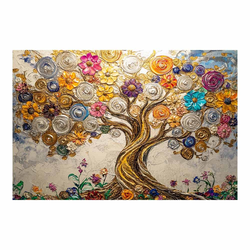 ZAMAEIU The tree of life Flower-Cluster Tree Canvas Paintings Abstract Tree,Wall Art Poster Modern Room Bedroom Home Decor Geometric Print Patterns(multicolored)-80x120cm Unframed