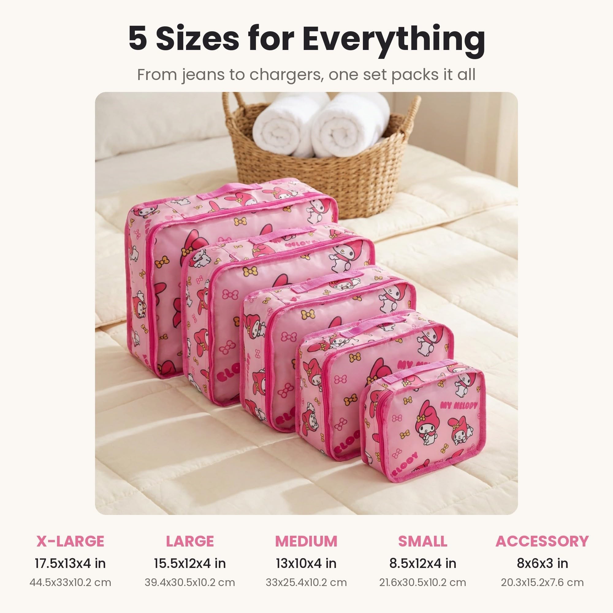 Amazon.com | Sanrio's Hello Kitty Packing Cubes - 5 Piece Packing