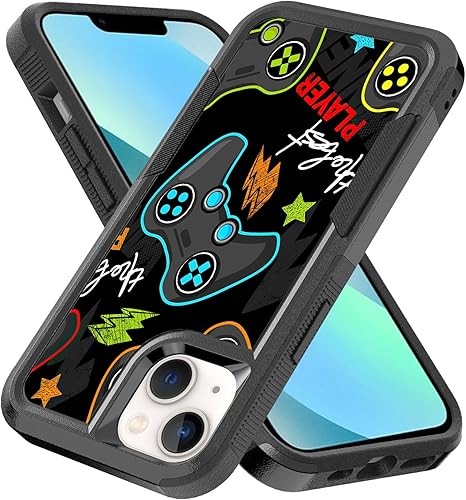Miniatura 2 de Para iPhone 12, iPhone 12 Pro, controlador de videojuegos, patrón de reproductor de videojuegos, absorción de golpes, PC duro + funda híbrida de