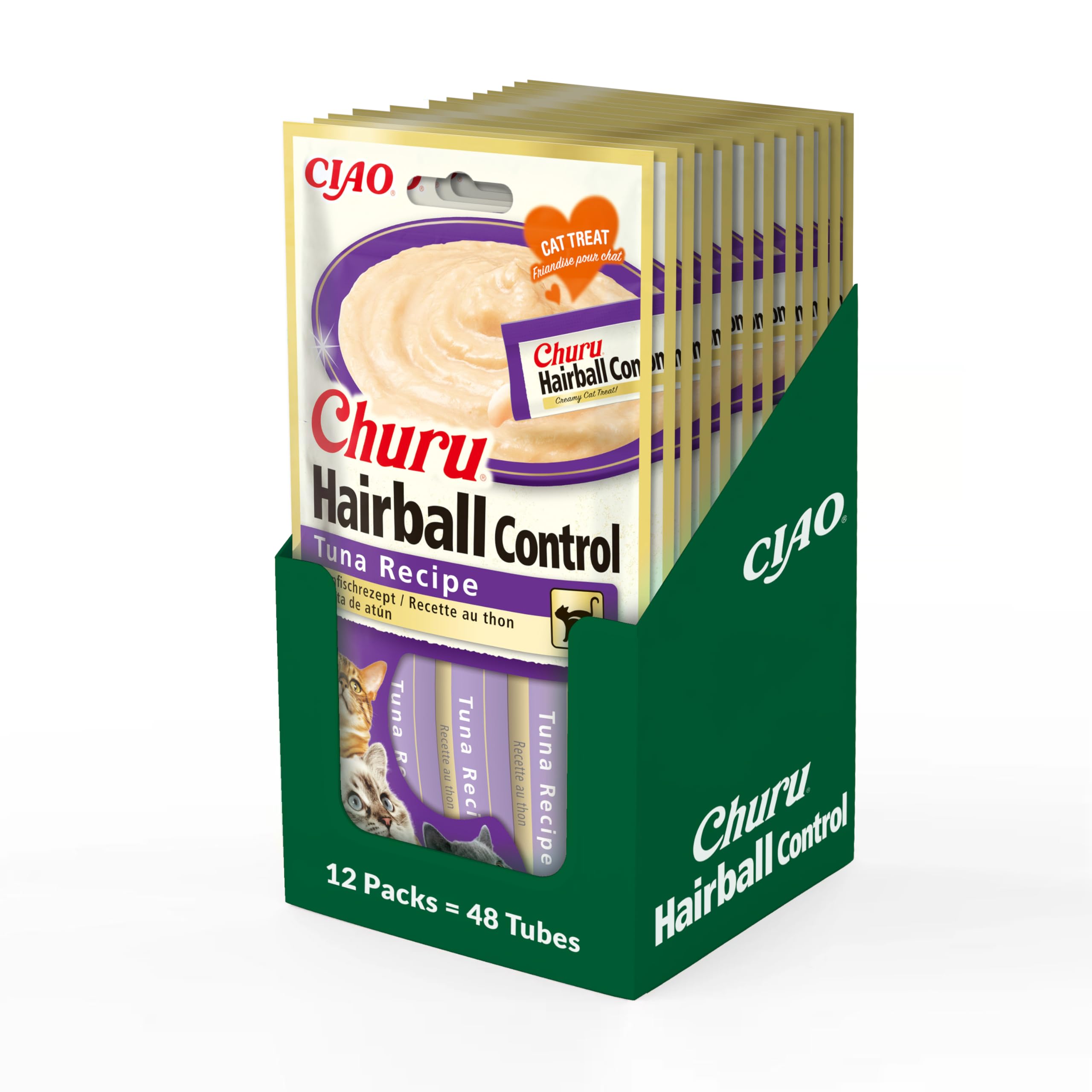 Ciao Churu Sticks Hairball Tuna Recipe (48 x 14g) / Soft & Creamy INABA Cat Treat, Delicious & Healthy Snack, Purée Food Topper, Pill Assist, Natural, Grain Free, Wet Cat Food