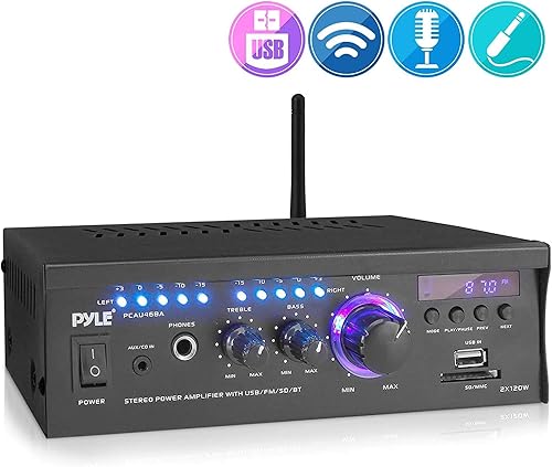 Miniatura 2 de Pyle Amplificador estéreo inalámbrico Bluetooth para el hogar, amplificador de potencia de 2 x 120 W, sistema receptor Bluetooth de audio para el