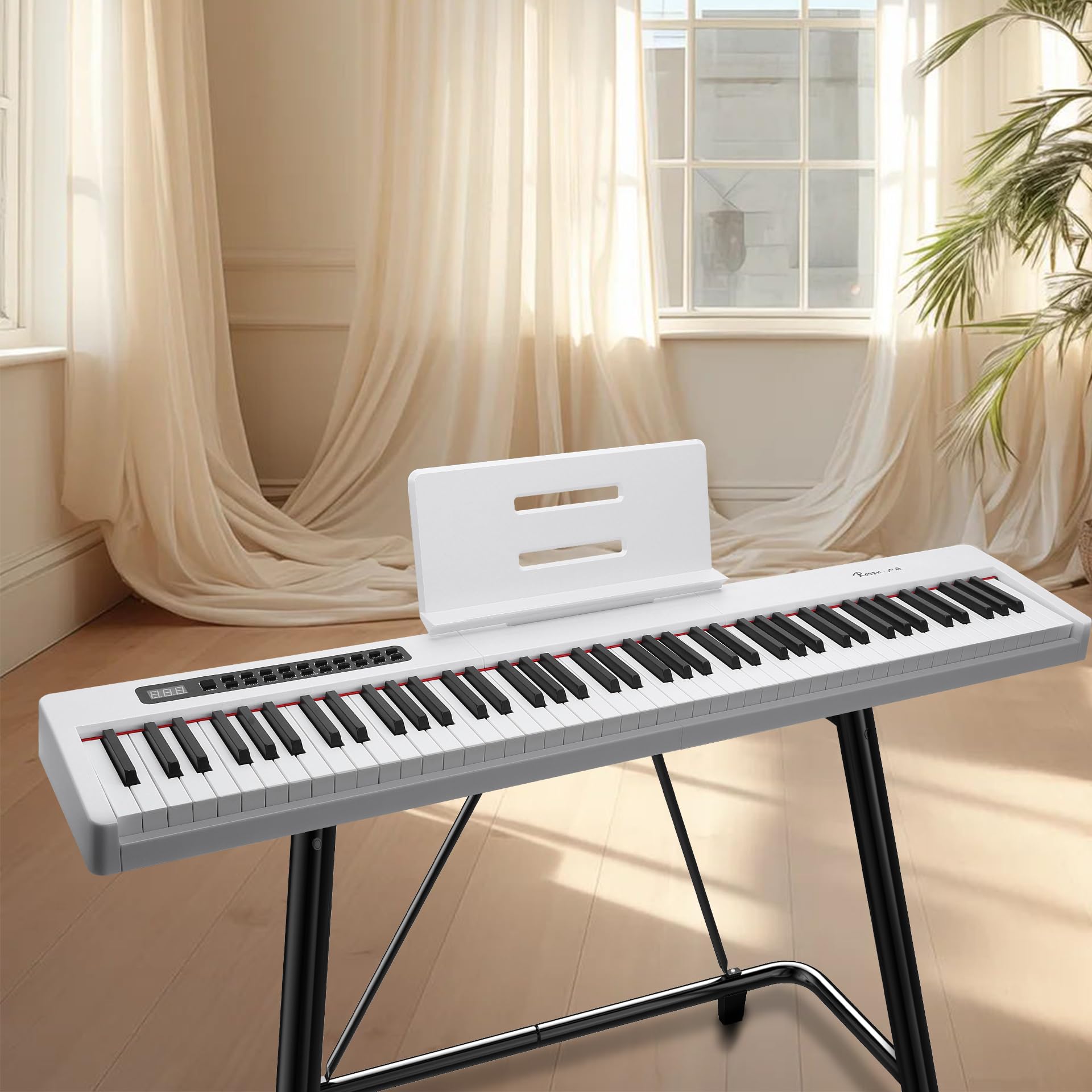 Rosen P21 Tastiera Semi-Pesata 88 Tasti Pianoforte Digitale per Principianti, Pianoforte Elettrico Portatile con Pedale di Sostegno e Alimentazione, Bianco