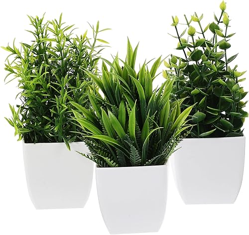 VOSAREA Flores falsas, plantas de imitación, 3 piezas, pequeñas plantas falsas con plantas, plantas artificiales con plantas para el hogar, oficina,