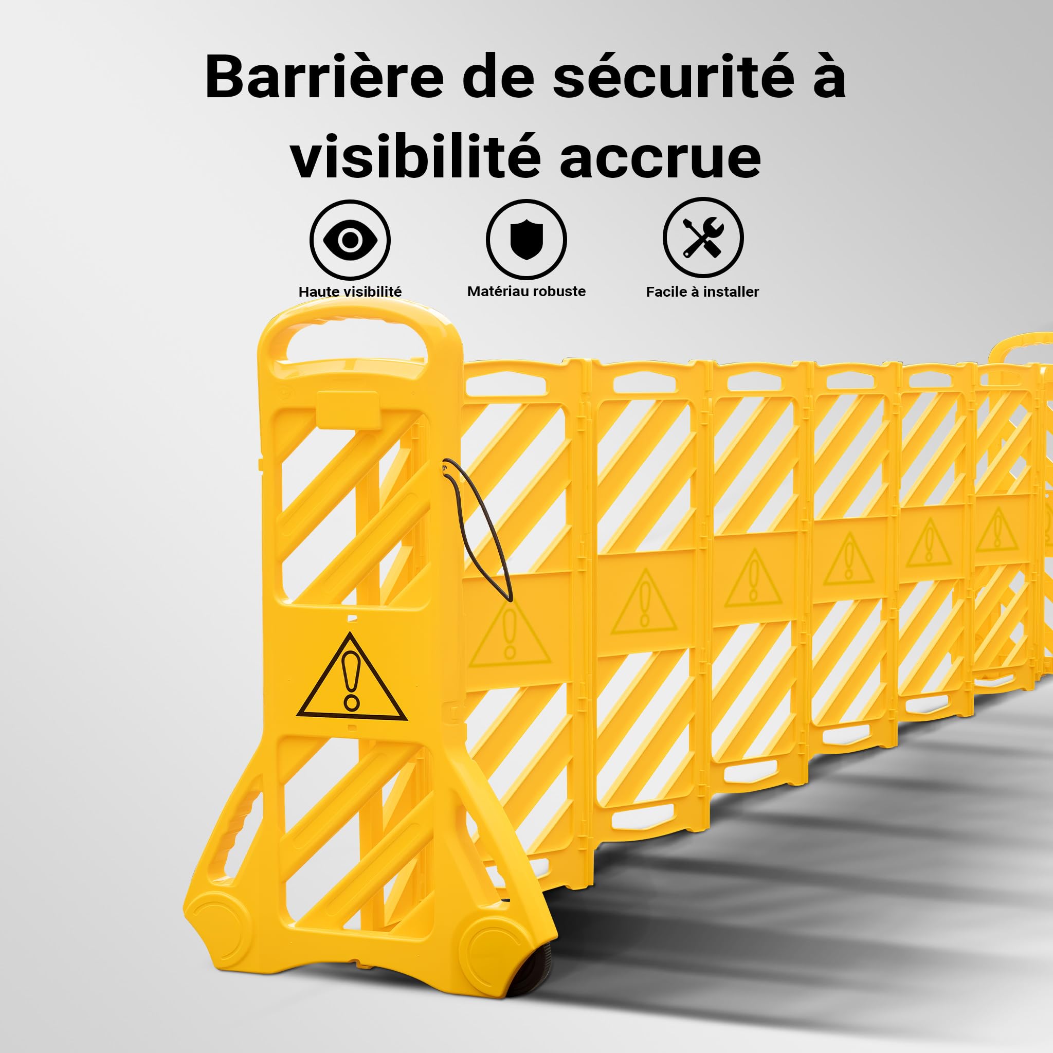 Wiltec Barrière de sécurité pliable en PE – 600 x 320-390 x 1010 mm – Balise de signalisation chantier – sur Roues