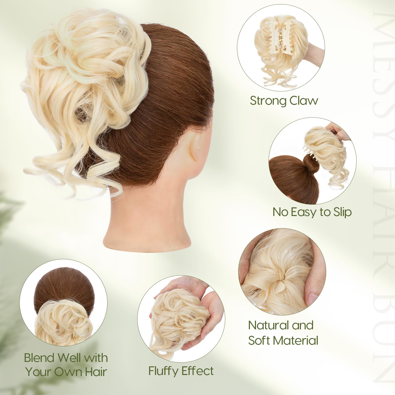 Benehair Messy Bun Hair Piece Wavy Curly Claw Clip Hair Bun Extensions Synthetic Hair Bun Donut Accessories Scrunchies Blonde Hair Pieces for Women(Blonde - Image 3