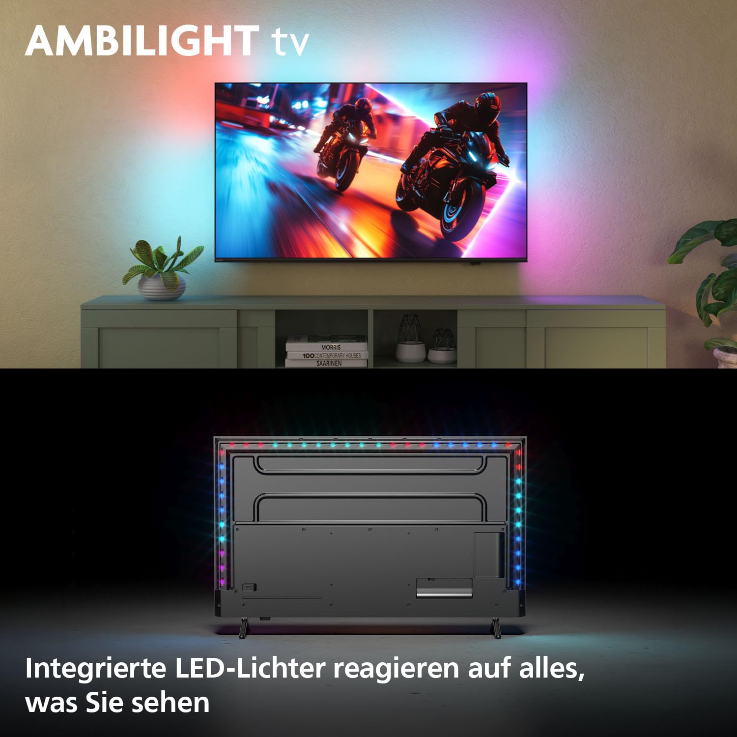 PHILIPS Ambilight 55MLED910 Mini LED 4K Smart TV - 55 Zoll Display mit P5 Perfect Picture Engine Ultra HD, Titan OS, Dolby Vision Und Dolby Atmos Sound