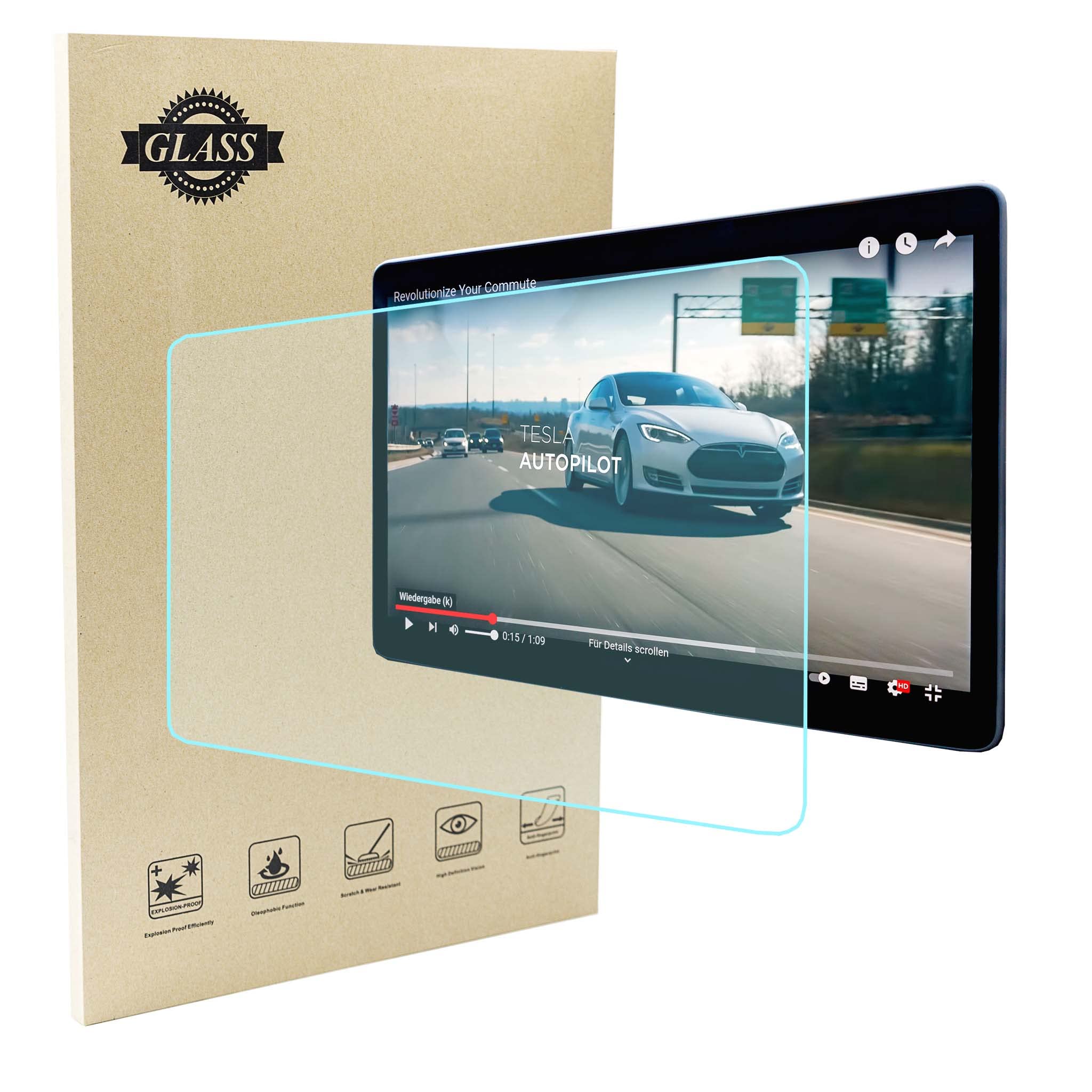 Displayschutzfolie matt aus gehärtetem Glas für Tesla Model 3 Model Y 2024 + 2025 - Screen Protector - Anti Fingerabdruck