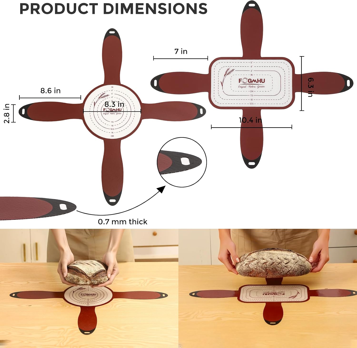 4 Handle Silicone Bread Sling Set - Round and Oval Reusable Baking Mat for Dutch Oven Non-Stick Heat Resistant Pads for Acid Dough Bread, Parchment Alternative