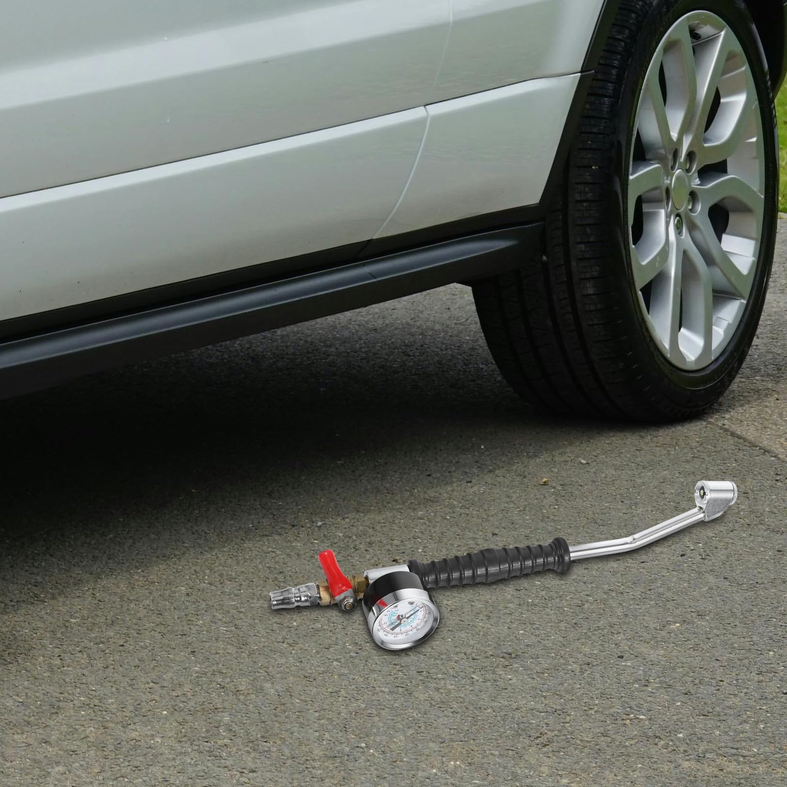 Manometro Pressione Pneumatici Portatile in Ferro Multi-Funzionale per Controllo Pressione Gomme Auto e Veicoli Pesanti Attacco Rapido e Leva Ergonomica