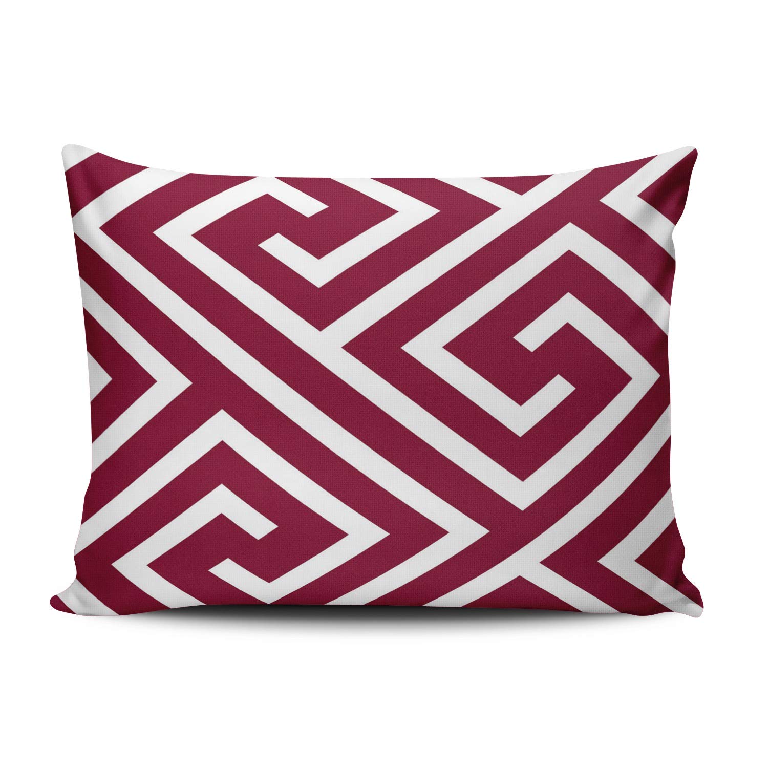 KAQIU Home Furnishing Pillowcase Modern Greek Key Pattern Cranberry and White Custom Queen Size 20x30 Inch Throw Pillow Cover Hidden Zipper Chic & Personality Rectangular Double-Sided Printed Design