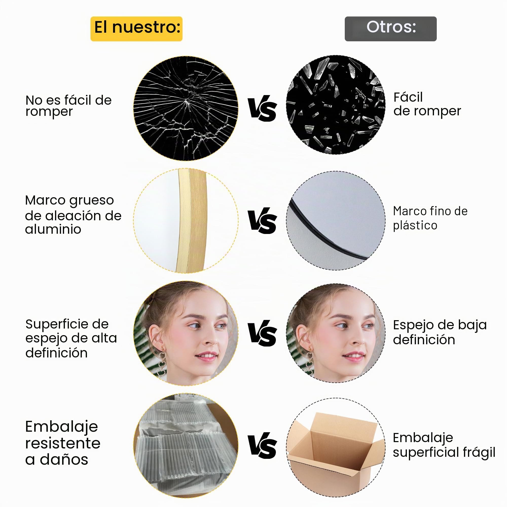 Garvee Espejo redondo de 24 pulgadas para pared, espejo circular con marco de metal dorado, espejo redondo para decoración de pared, espejo redondo para entrada, tocador, dormitorio, fácil de instalar