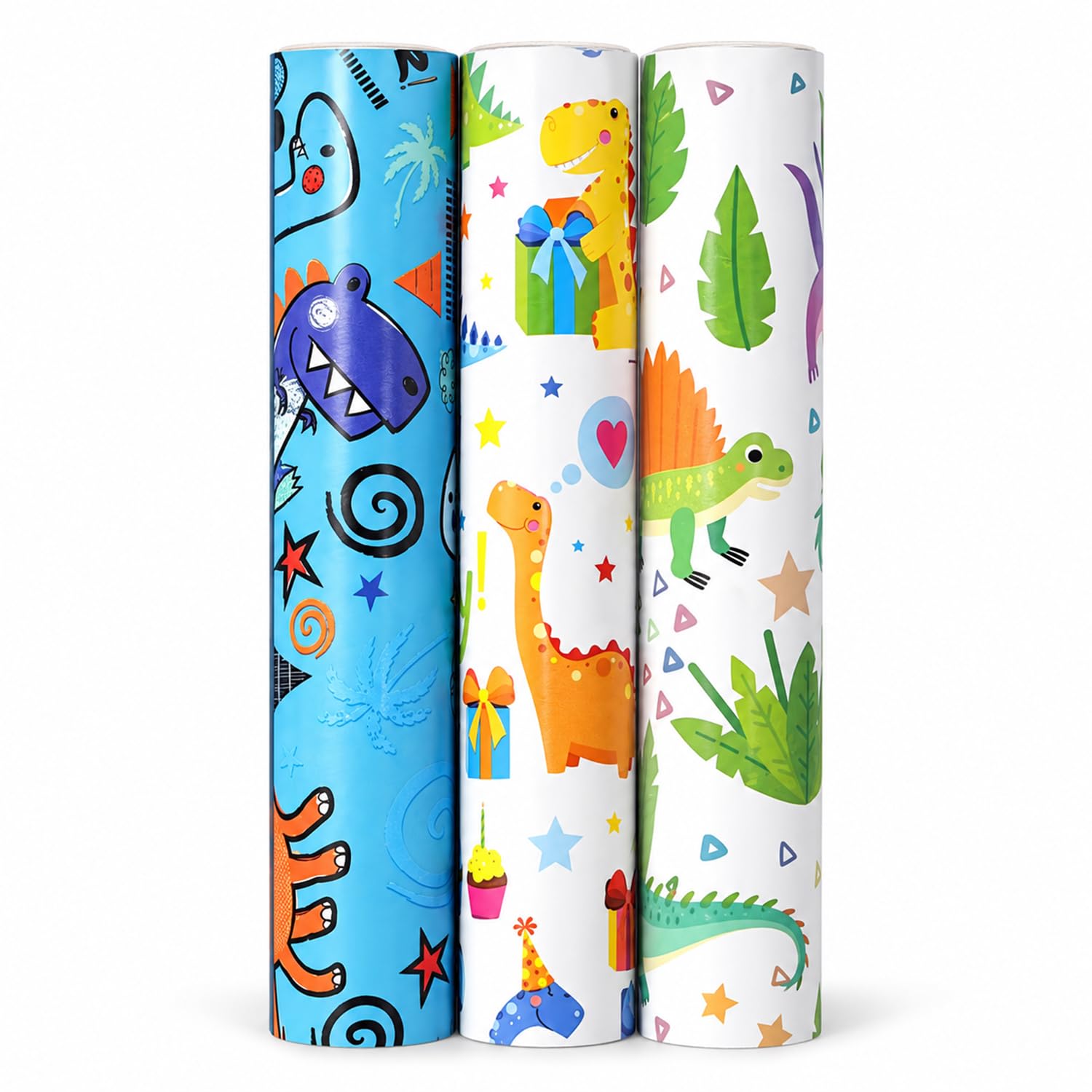 3 Rolls Dinosaur Wrapping Paper, Dinosaur Gift Wrap, Cartoon Paper for Kids — image 1