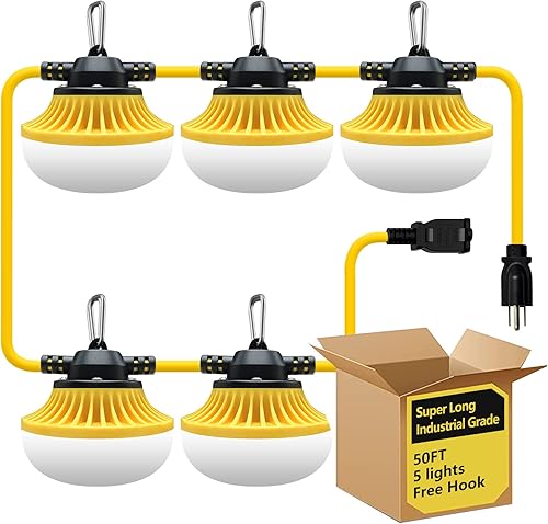 Cadena de luces LED temporales de construcción de 50 pies, grado industrial, mejor para sitios de construcción, renovación, garaje, patio, cueva de