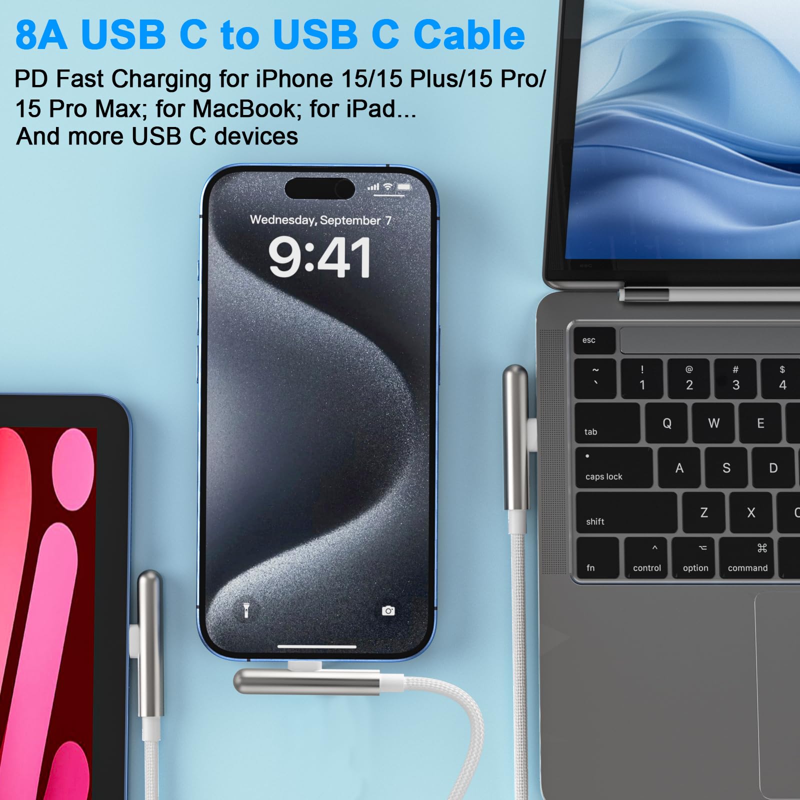 Jiunai 6ft USB C Cable 240W Fast Charging & Data Transfer Right Angle Cord