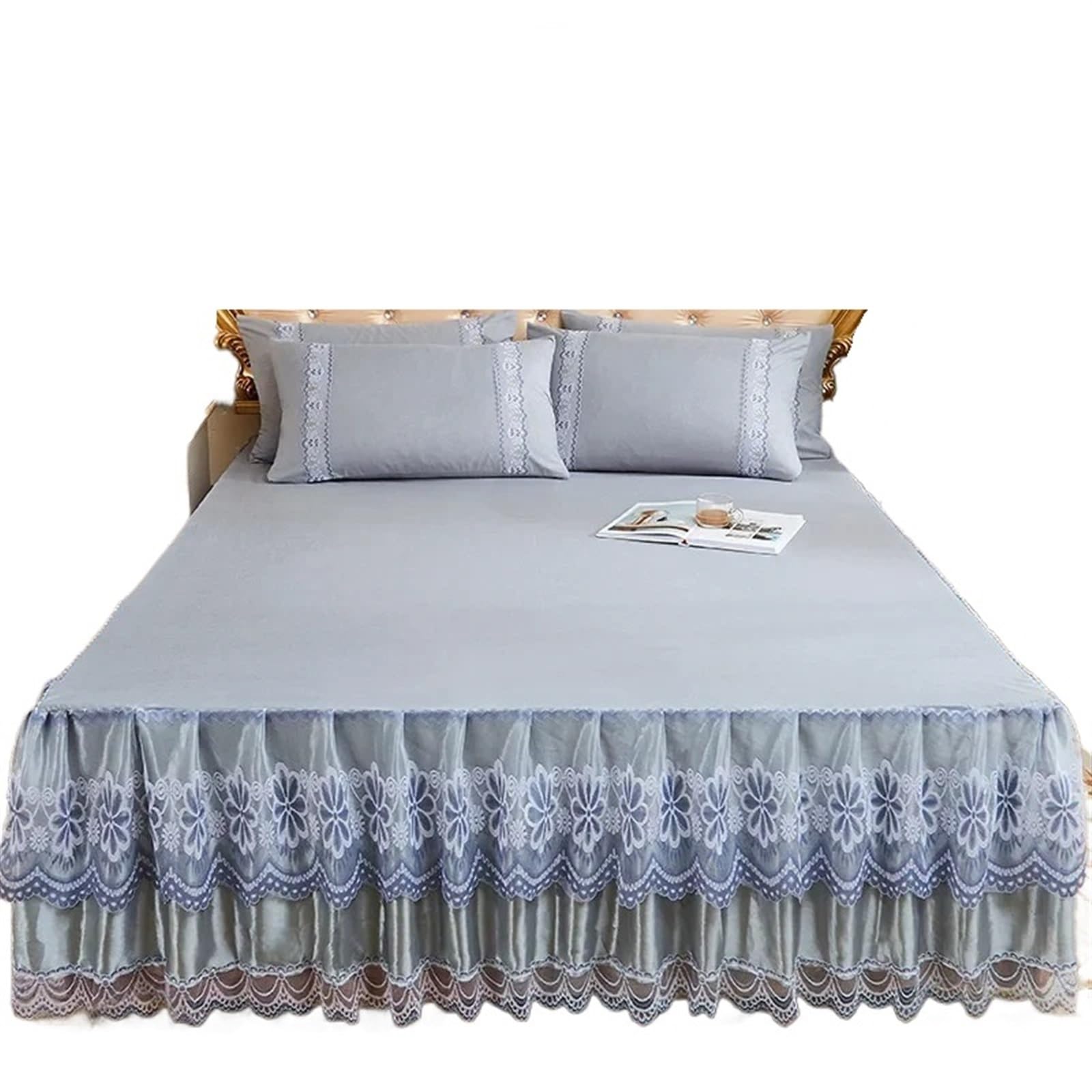 EJvkrbtx Ruffle Wrap Bedspread With Lace Bed Skirt, Solid, No Pillowcase, Multiple Sizes(Color 17,1PC 180cmx200cm)