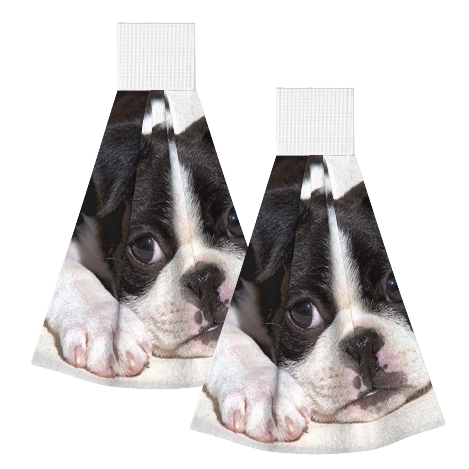 DOPKLNA Boston Terrier Dog, 2 Pcs Hanging Coral Fiber Hand Towels for Bathroom, Absorbent Kitchen Towels