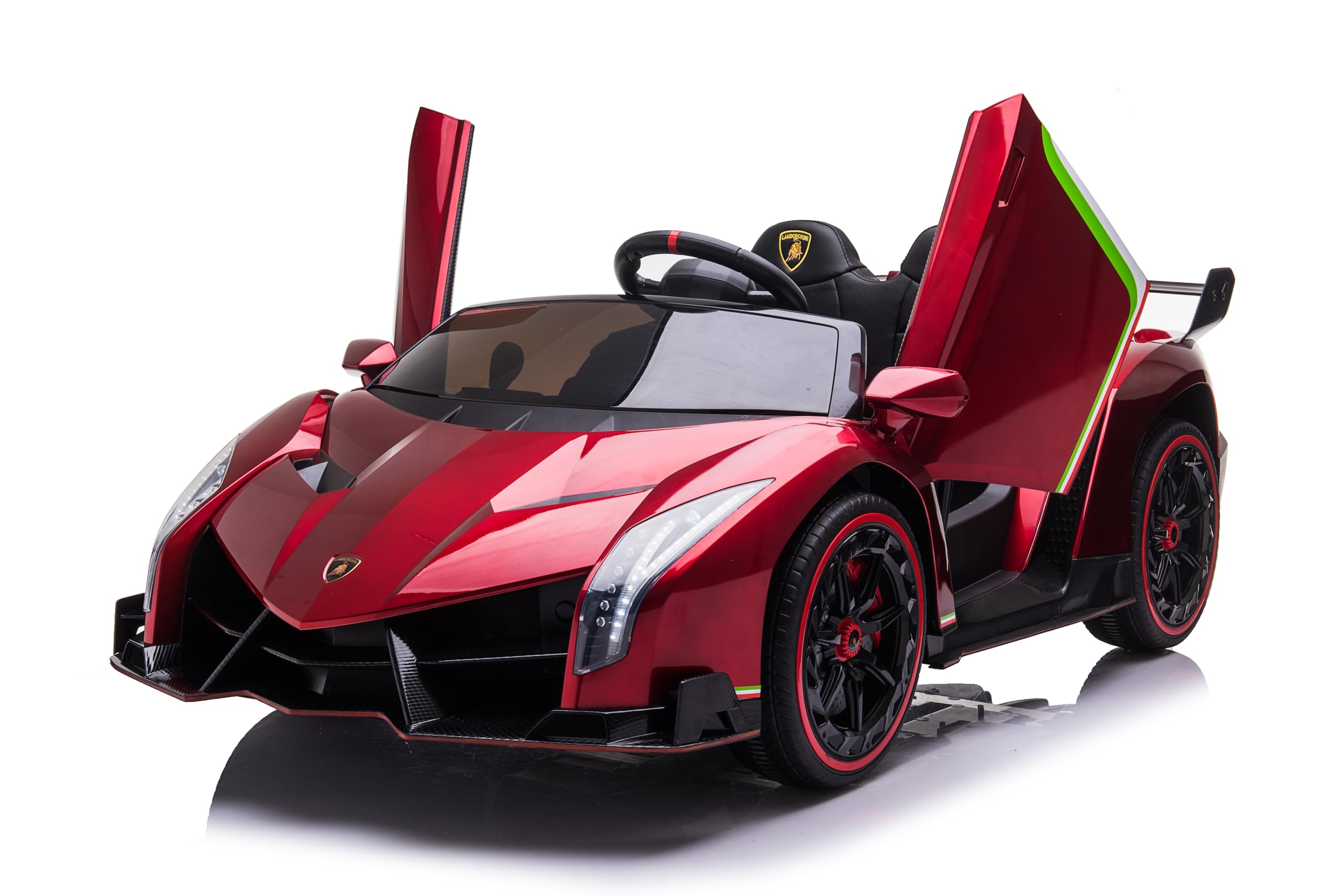 FINOOS Kinderauto Lambo Veneno 24V Elektroauto für Kinder 2-Sitzer, 4X4 Gummireifen, Ledersitz, mit 2,4 GHz Fernbedienung (Rot)