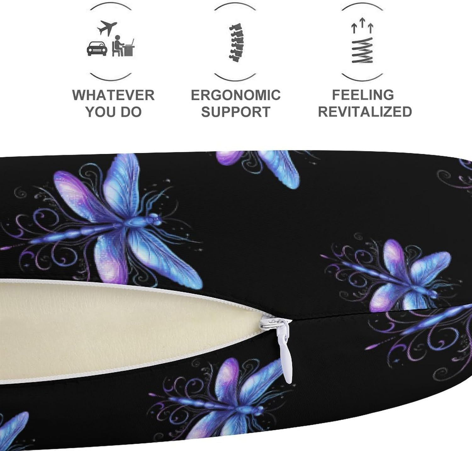 Blue Dragonfly Funny Travel Pillow U Shaped Memory Foam Neck Pillows Portable for Flight Car Home Office