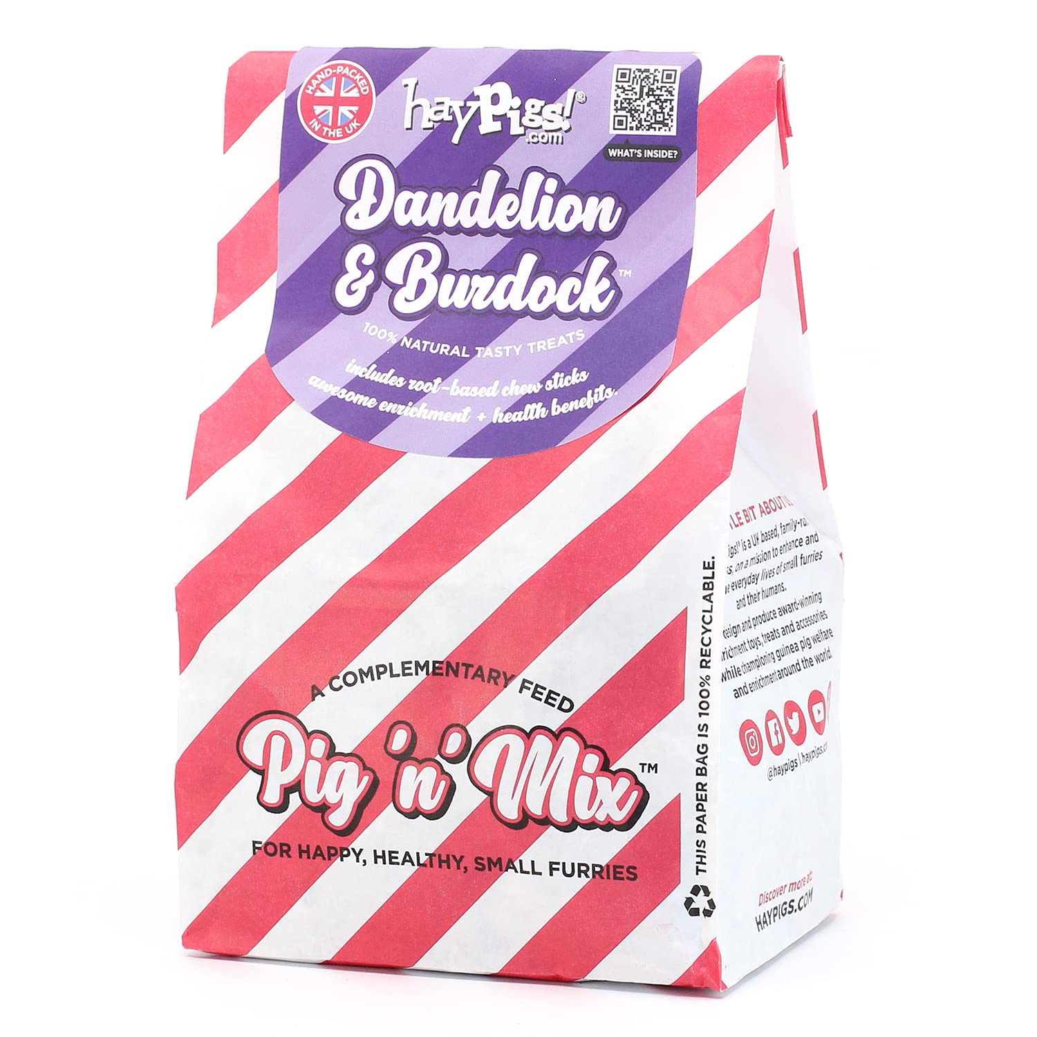 HayPigs! Pig 'n' Mix Dandelion & Burdock 100g Luxury Guinea Pig Treats Refill Bag - Rabbit Treats Also Great for Rat, Hamster or as Chinchilla Treat for Boredom Breaker - Guinea Pig Gifts