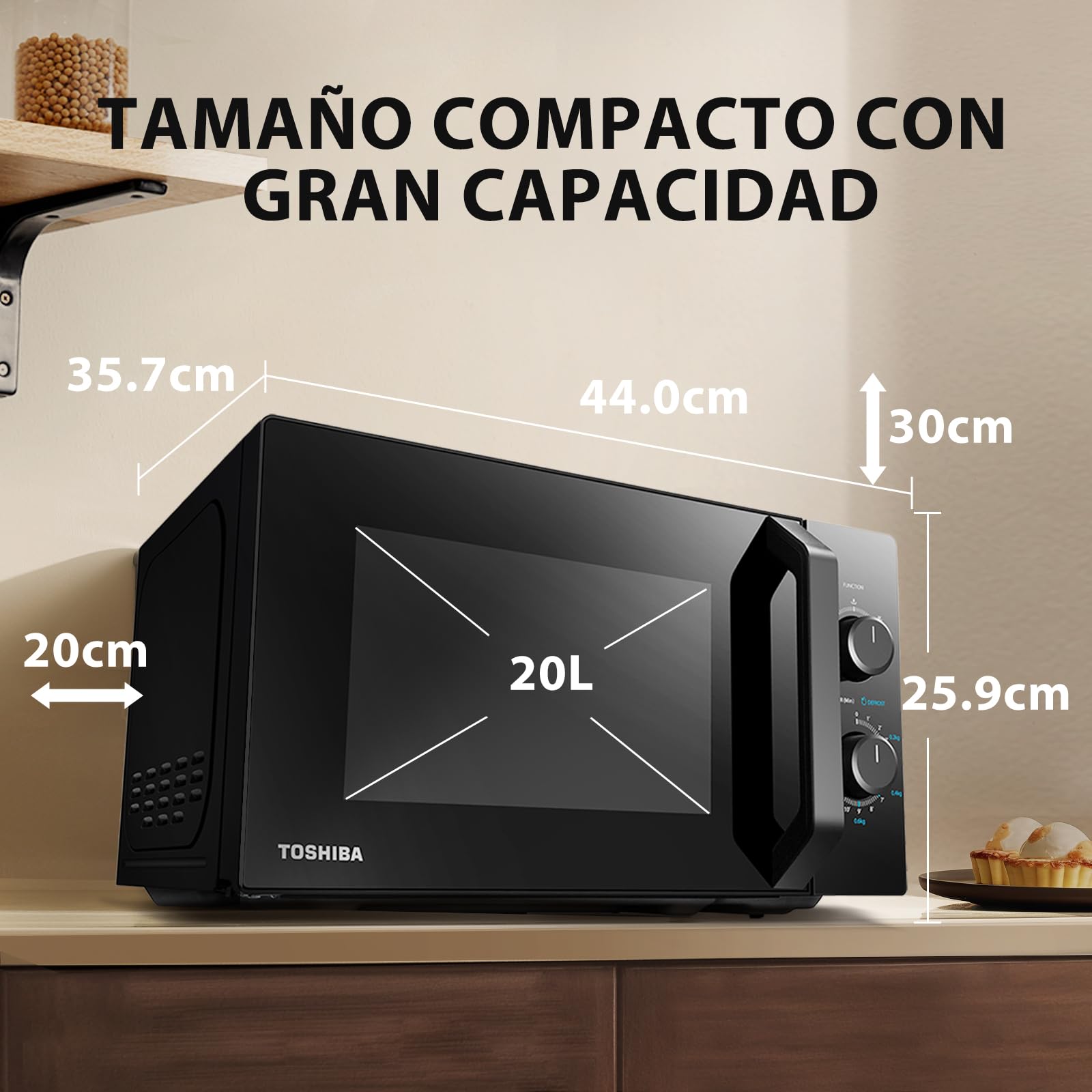 Microondas Toshiba MW2-MM20P(BK) 20L, independiente, 700W, 5 niveles de potencia, con fácil descongelación, iluminación LED interior, color negro