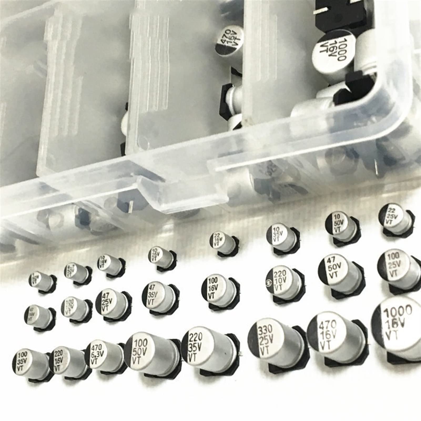 Condensadores 1uF~1000uF 6.3V-50V 400Pcs 24Value SMD Kit surtido de condensadores electrolíticos de aluminio + caja Passive Components