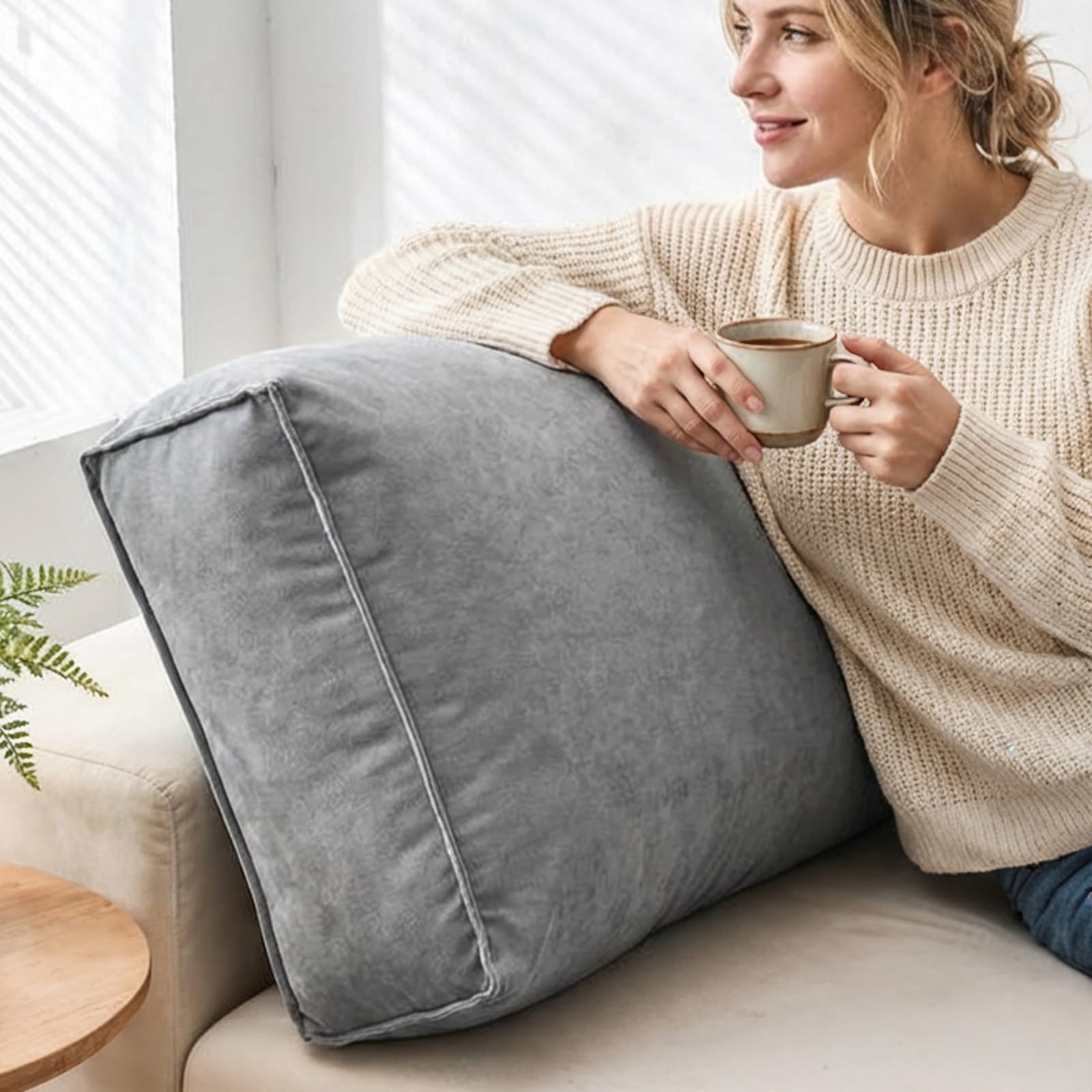 Aocase Lumbar Pillows, Chenille Decorative Cushion, Reading Pillows with Removable Cover, Soft Comfort Lumbar Neck Back Support Pillows for Couch Bed,Noble Grey,60×45×12cm