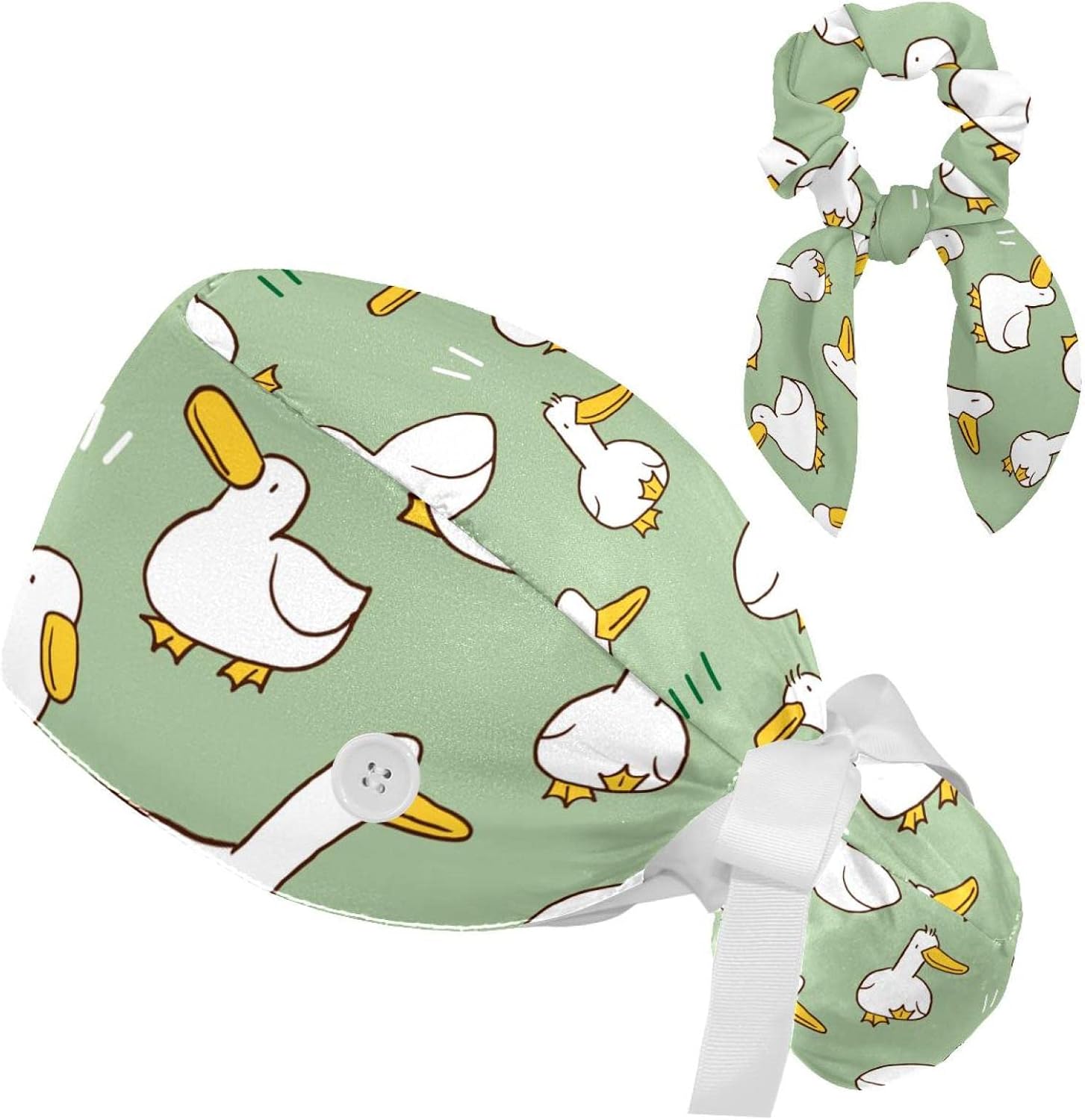 Gorro de trabajo para mujer con botones y bolsa para cabello largo