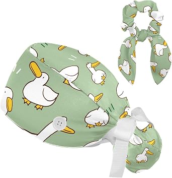 Women Working Cap with Buttons Bouffant Hat Autumn Leaves Nurse Scrub Caps Long Hair
