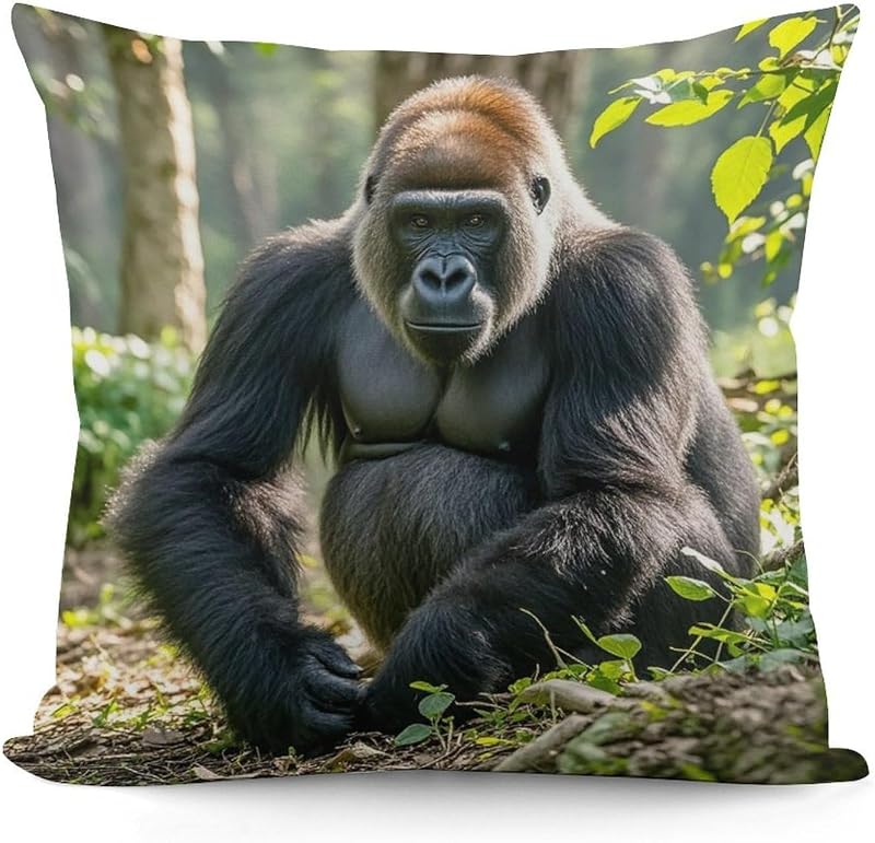 Funda de almohada Gorilla on The Ground, fundas de almohada de felpa suave, fundas de cojín decorativas con cremallera invisible, funda de almohada para sofá, funda de almohada transpirable, protector de almohada de 18.0 x 18.0 in