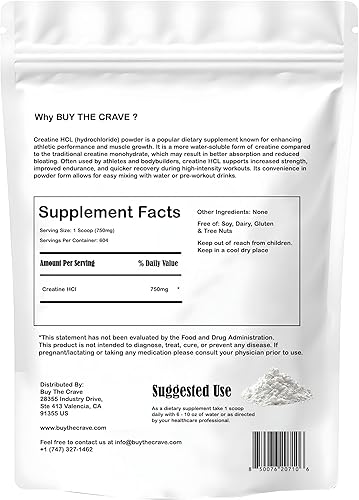 Miniatura 2 de Creatina HCL en polvo (16 onzas), 1 ingrediente, producción de energía, rendimiento atlético, 604 porciones sin hinchazón, absorción rápida, alta
