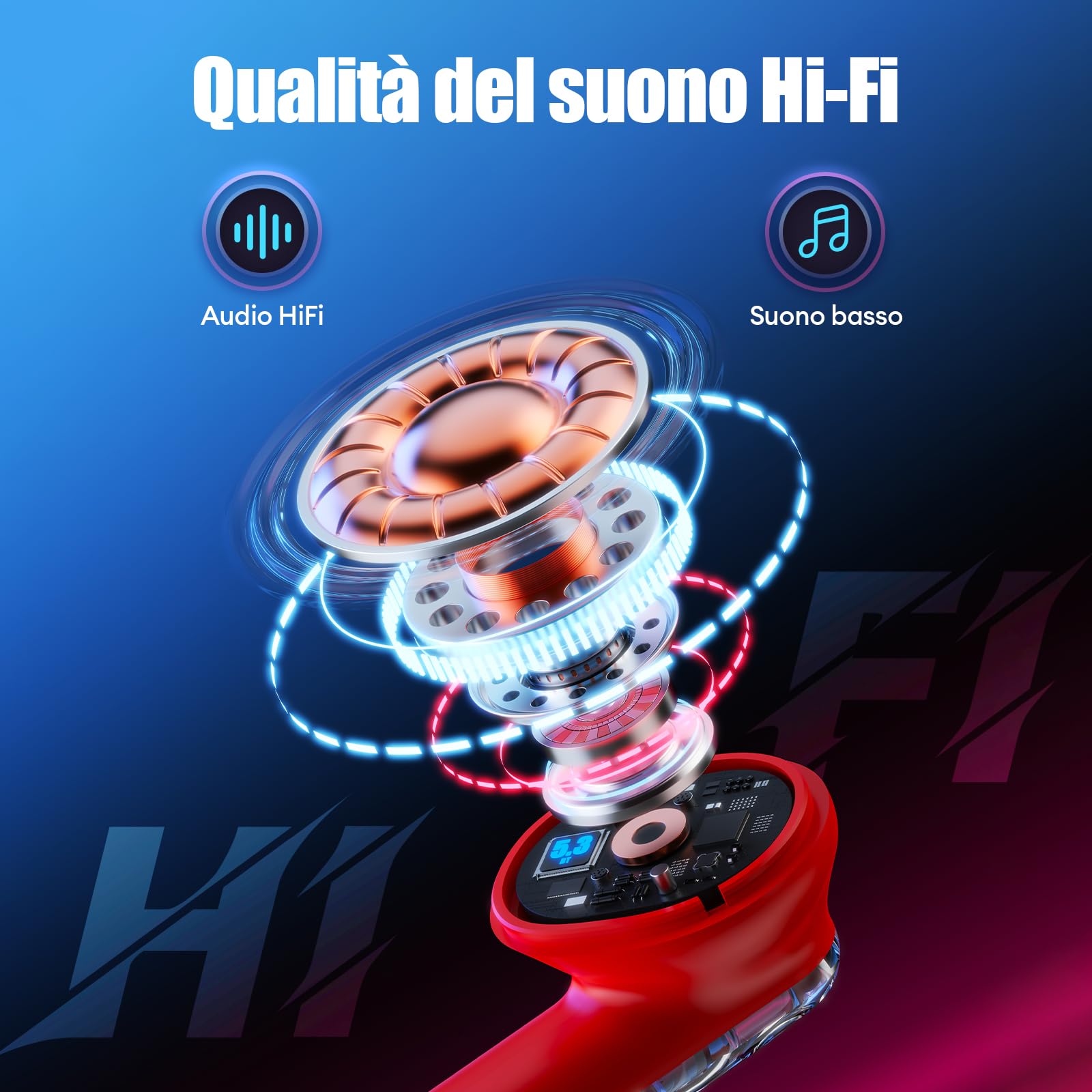 ZOMBIES CAT Cuffie Bluetooth Auricolari Bluetooth 5.3 40H Playtime HiFi Stereo Auricolari esclusivi effetti luce Cuffie Touch Control Auricolari In Ear per IOS Android, B2 Rosso